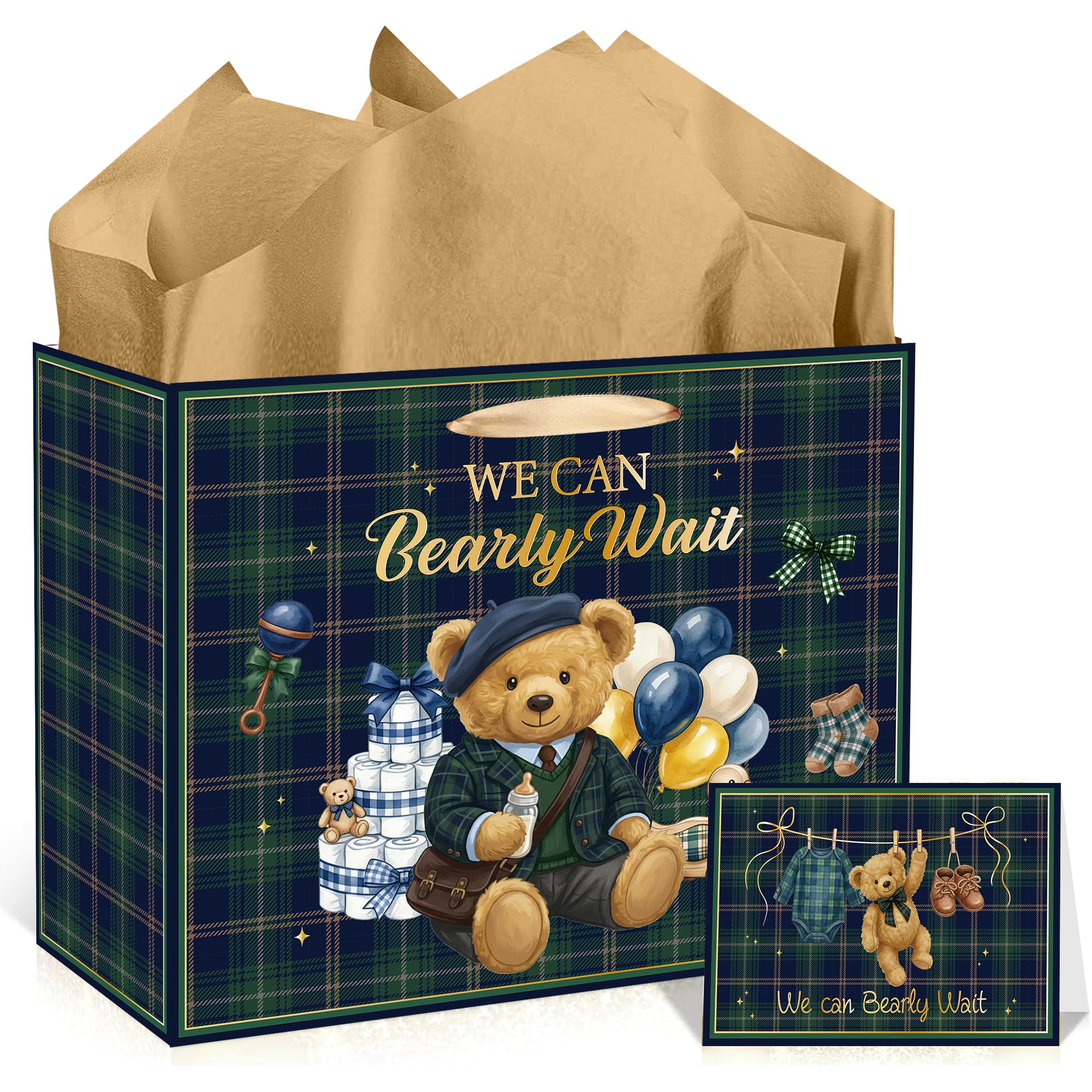 Bearly Wait Baby Shower Bag with Tissue Paper Card and Handle