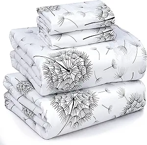 RUVANTI 100% Cotton California King Sheet Sets, 4 Pieces, Soft & Breathable Percale Weave Bedding, Deep Pocket 14", Hotel Standard, Crisp Cool Feel & Durable, Perfect Floral Sheets, Dandelion