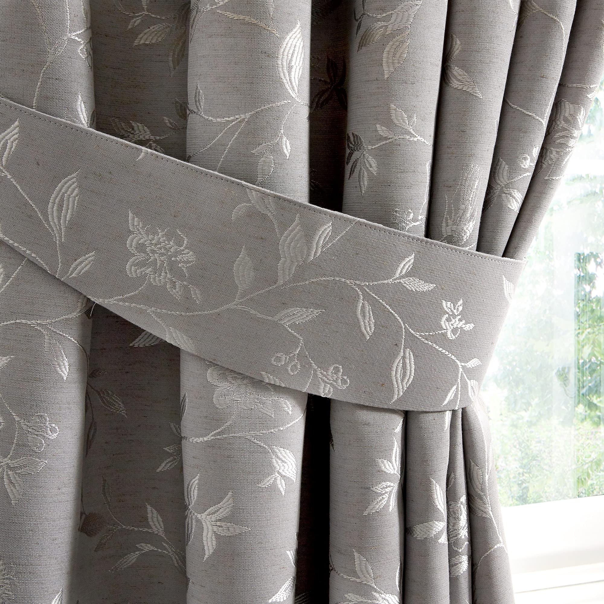 Curtina - Bird Trail - Jacquard Pair of Curtain Tiebacks in Grey One Size, 26"
