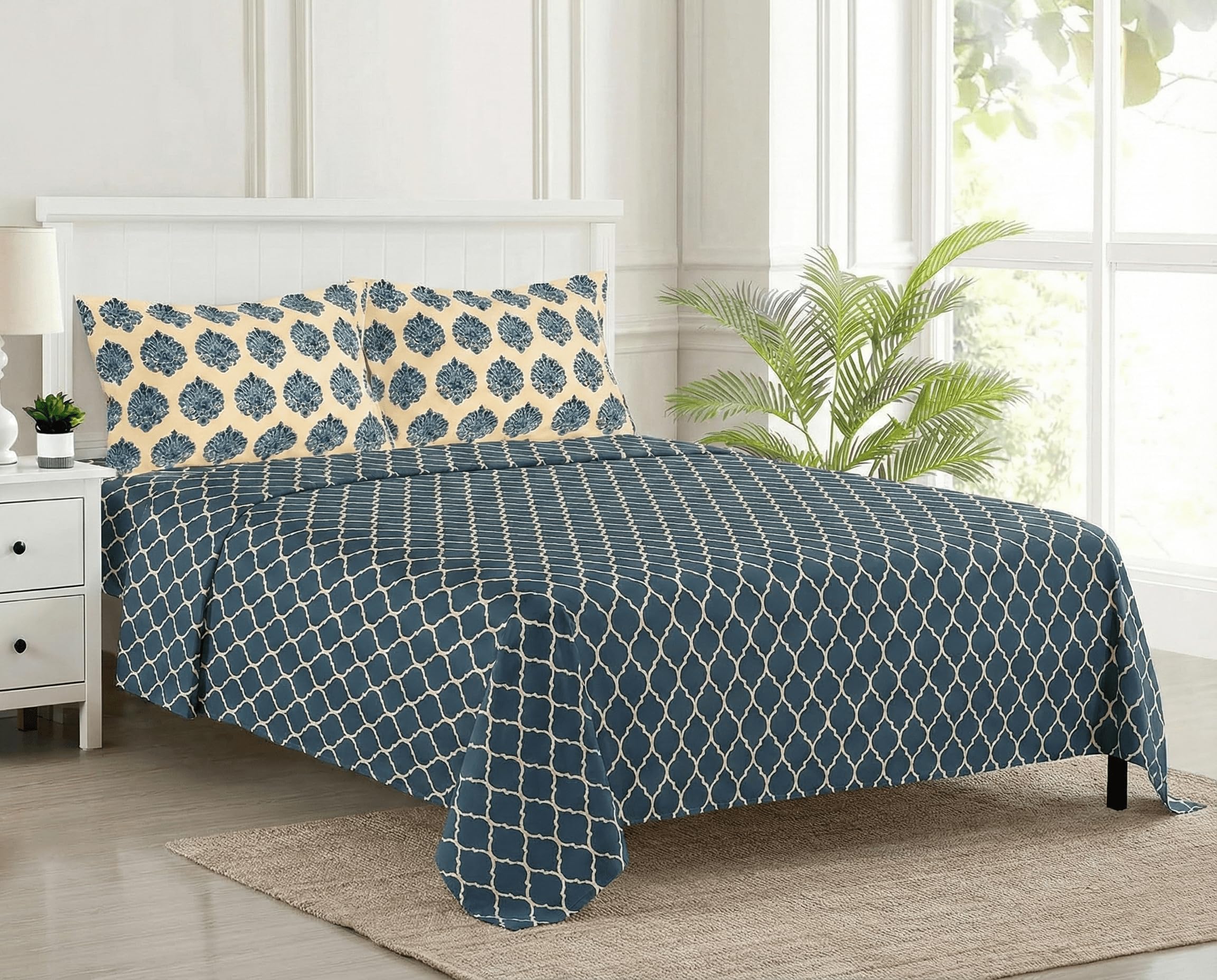 Trance Home Forest Green Cotton Queen Bedsheet Set -12