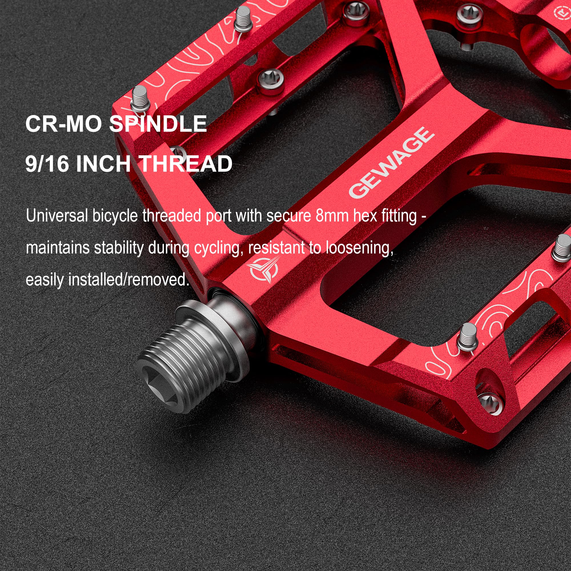 GEWAGE Set pedali per MTB – Pedali piatti per Mountain Bike e Gravel Bike, antiscivolo e durevoli, in lega di alluminio, fresati a CNC, asse 9/16", installazione facile