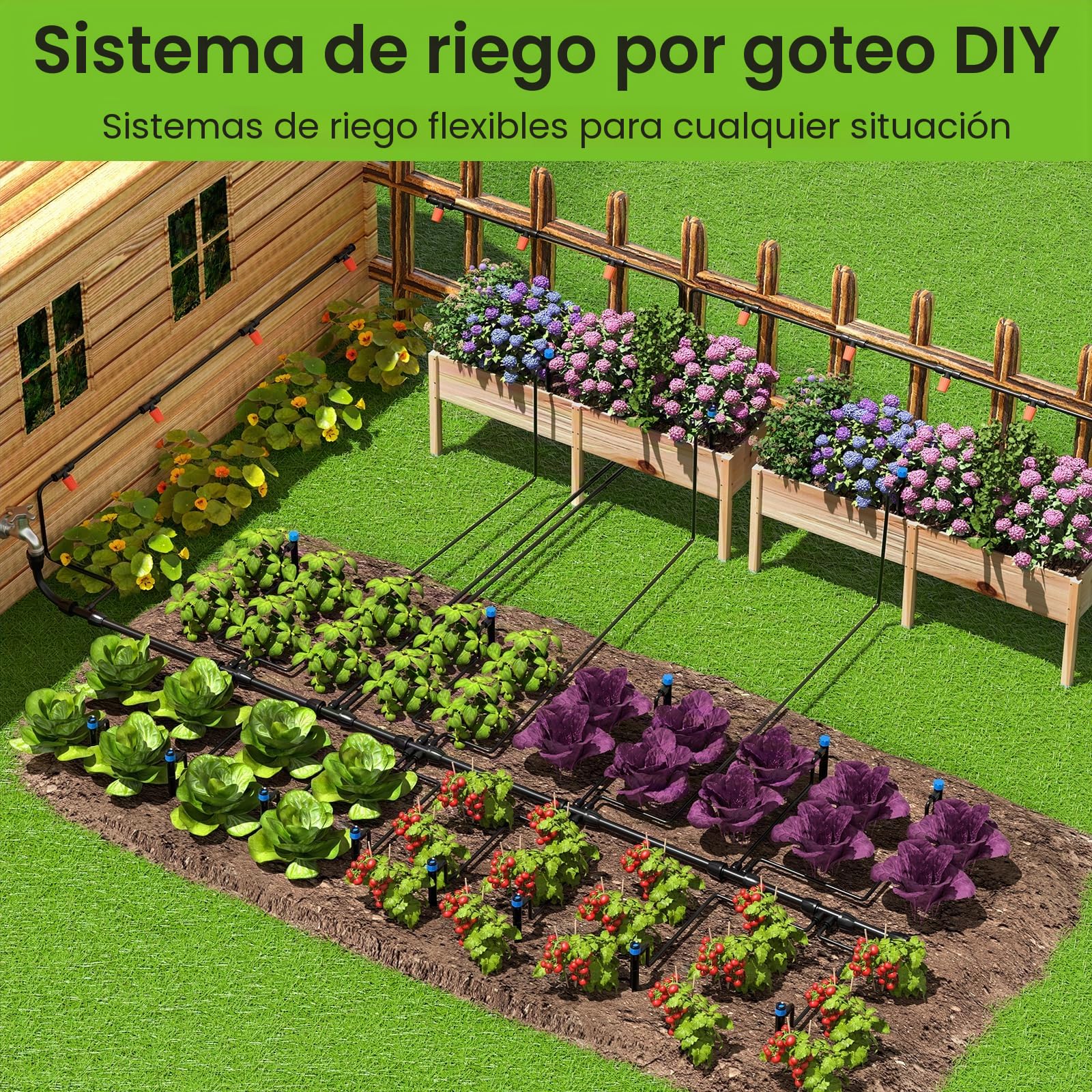 MIXC Kit de Riego de Micro Goteo de 226 Pies,Sistema de Riego Automático Para Plantas de Niebla de Patio con 1/4 y 1/2 Pulgadas de Distribución Manguera y Boquilla Regulable Emisores Aspersor.