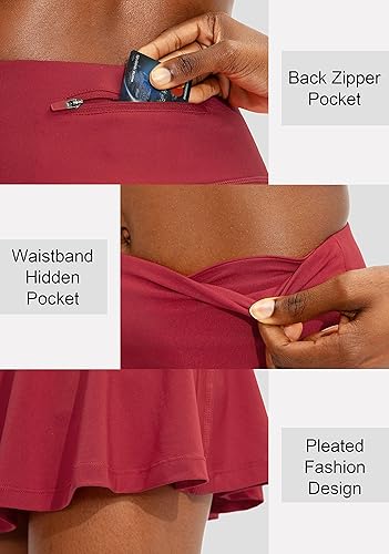 Vista 29 de SANTINY - Falda de tenis plisada para mujer, con 4 bolsillos, falda pantalón atlética con cintura alta, casual, para golf, correr Negro