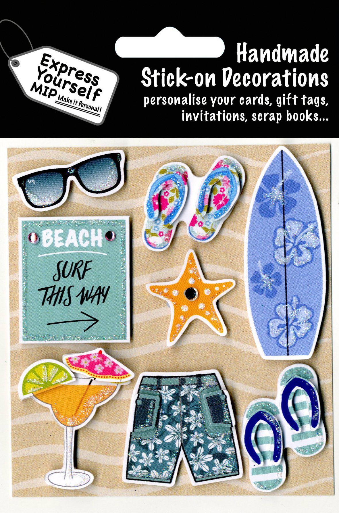 Express YourselfMIP, self adhesive Summer Beach Holiday Toppers - Ideal for Card Making, Gift Wrapping, Scrapbooking, Papercrafts, Childrens Crafts etc