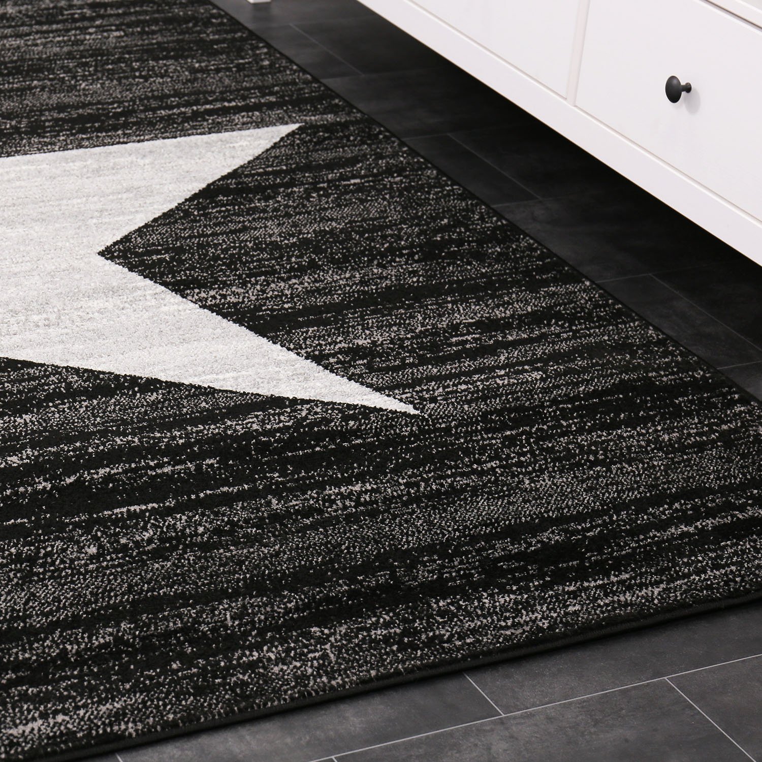 VIMODA Teppich Kurzflor Sternmuster Modern in Schwarz für Jugendzimmer, kinderzimmer, Wohnzimmer, Maße:160x220 cm