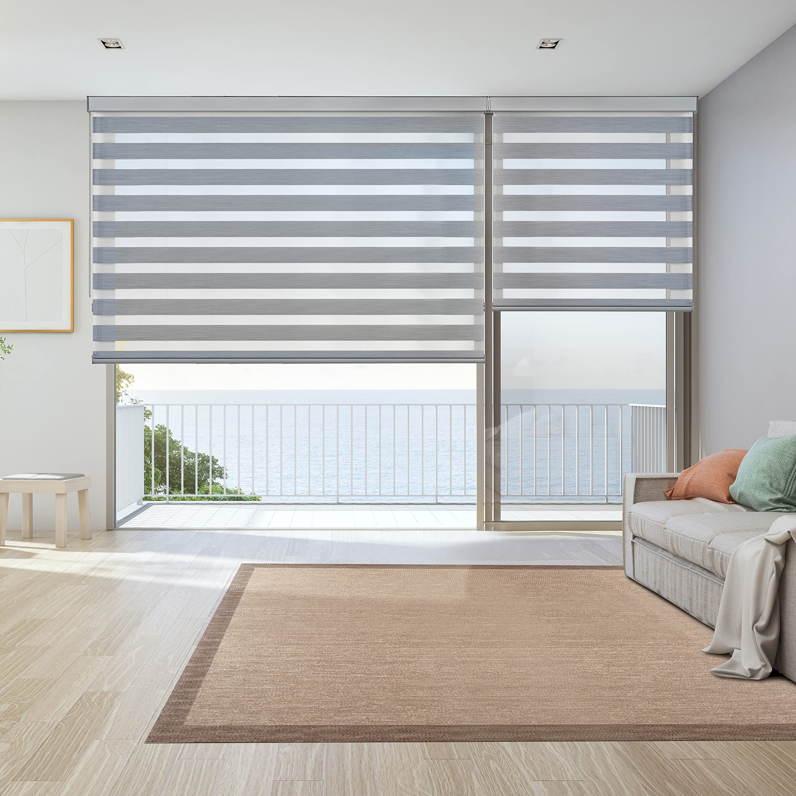 Estores Noche y Día Premium en Aluminio Plata 120cm x 250cm | Máxima Calidad Doble Tejido Galería Cuadrada Cadeneta en A
