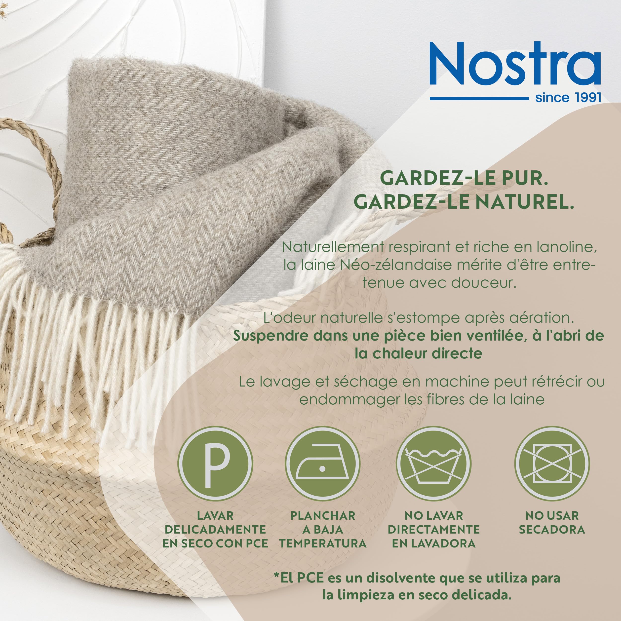 Nostra Zelandia 100% Pure en Laine Couverture – Plaid en Laine Chaud, Respirant et Léger pour Canapé, Lit et Usage Extérieur, Confort Thermorégulateur avec Franges - Fabriqué en Europe