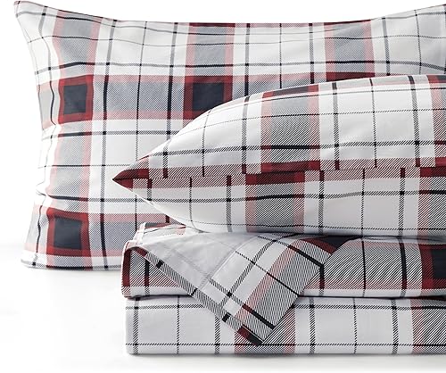 Bedsure Sábanas de franela cepillada tamaño Queen, sábanas 100% algodón para cama tamaño Queen, sábanas de Navidad suaves y cálidas, 4 sábanas y