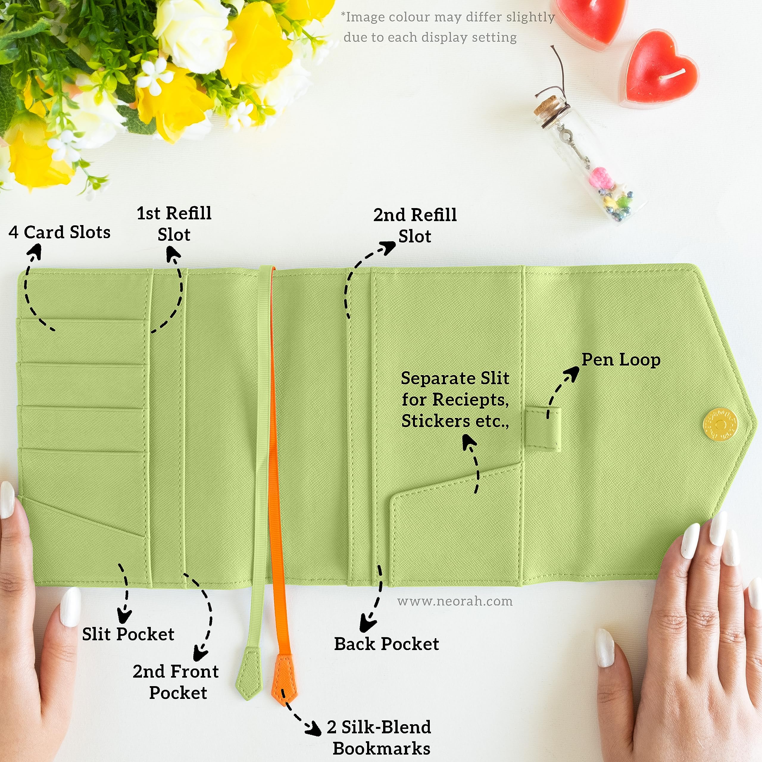 NEORAH - A6 Notebook SLEEVE with Envelope Flap Closure + Dotgrid JOURNAL, LIGHT GREEN - Image 3