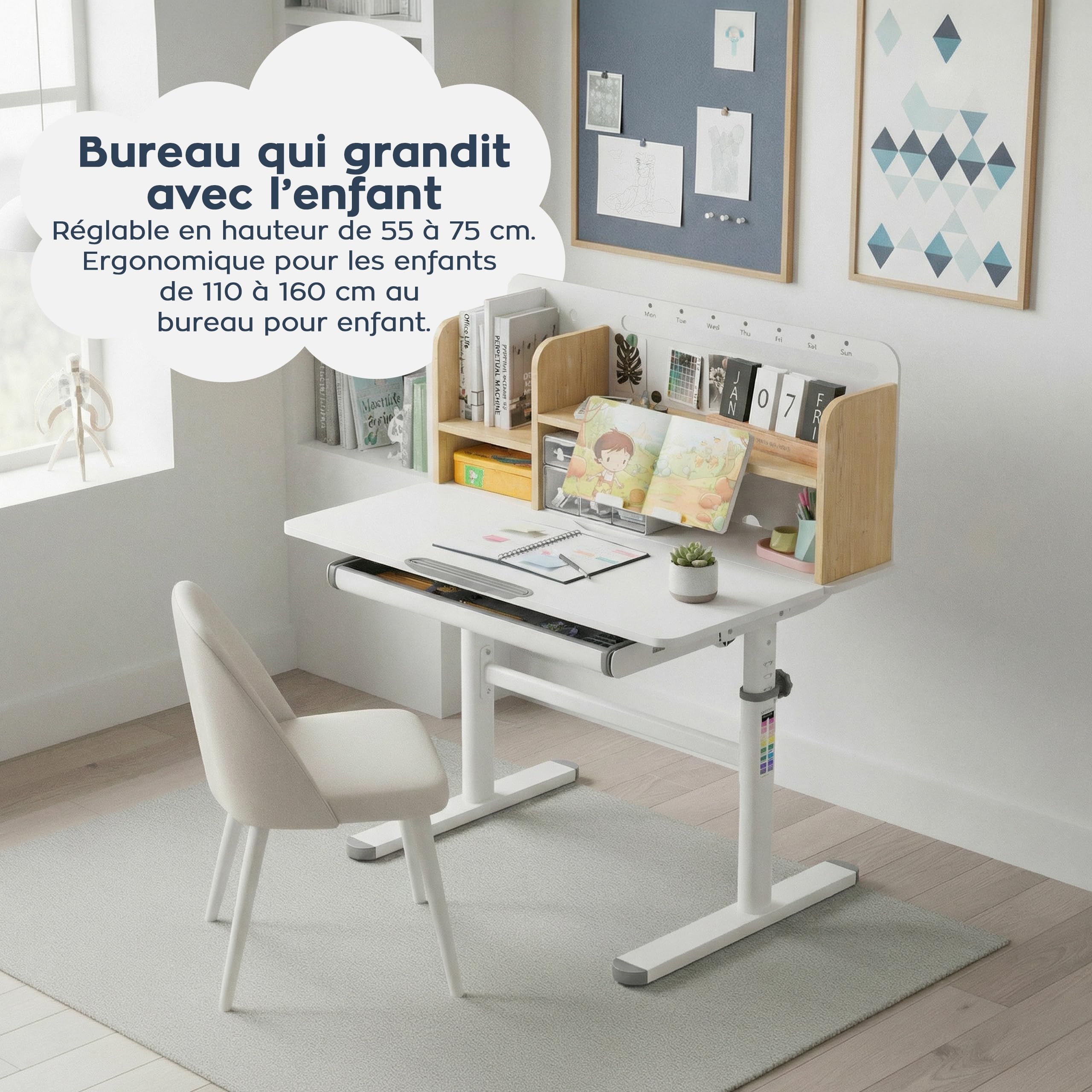 MARK ADLER Study 5.0 Bureau Enfant Réglable en Hauteur, avec Tiroir, Wood