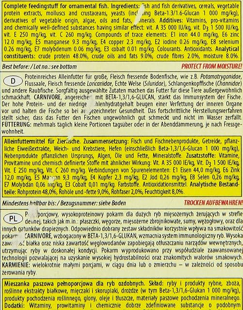 Foto 4 de 4 de Tropical Carnivore 5L / 3kg - Alimento para Grandes Peces Depredadores
