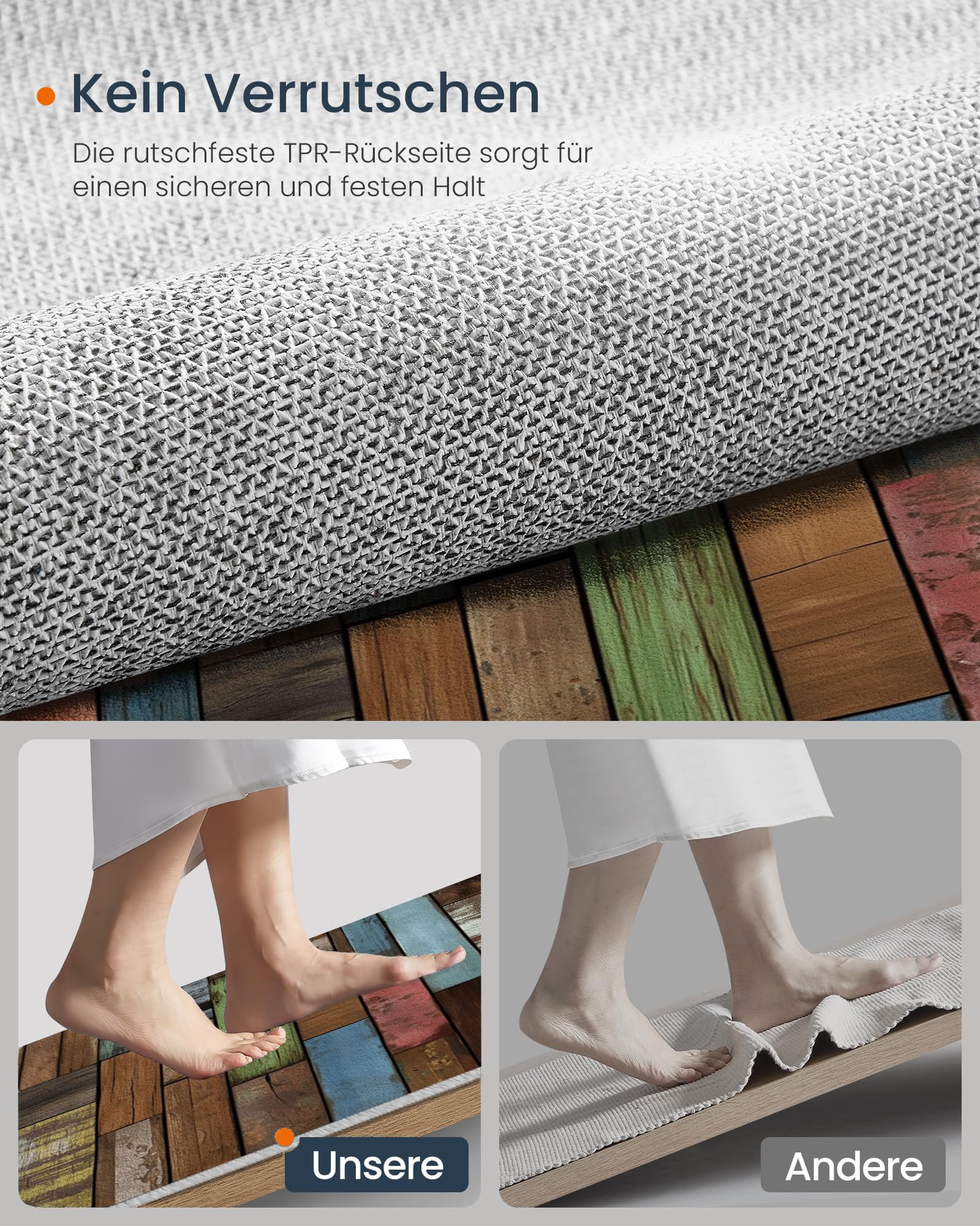 Fußmatte Innen und Außen 90 x 150 cm,Holzstreifenstruktur rutschfeste Fußmatte Outdoor,Retro-Holzmaserung Fussmatte Aussen Gummi,Schmutzfangmatte Waschbar,Fussmatten Haustür, Braun