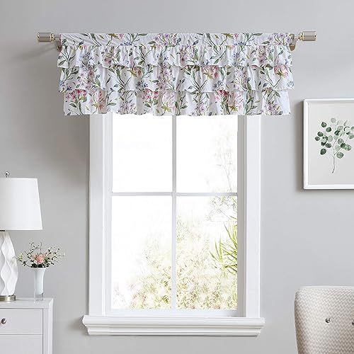 Vista 34 de Laura Ashley - Cenefa superior de algodón, elegante y ligero tratamiento de ventana para decoración del hogar (amarillo Cassidy, 86 x 15 pulgadas)