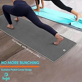 IUGA Non Slip Yoga Towel, Extra Thick Hot Yoga Towel + Hand Towel 2in1 Set with Corner Pockets Design, 100% Microfiber - Non Slip, Super Absorbent and Quick Dry
