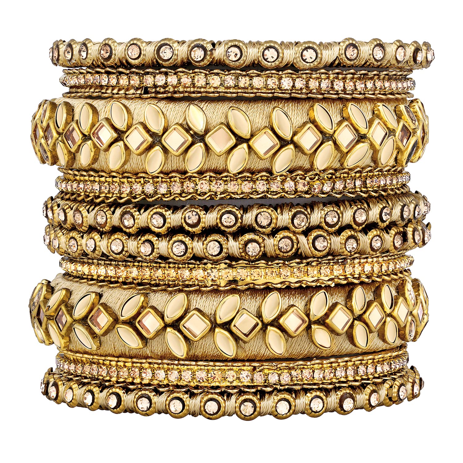 Peora Silk Thread Fabric and Stone Studded Kundan Chura/Chuda Bangles Set for Women (Size - 2.6 inch, Champagne) (B0BSFTQVTZ) Amazon Price History, Amazon Price Tracker