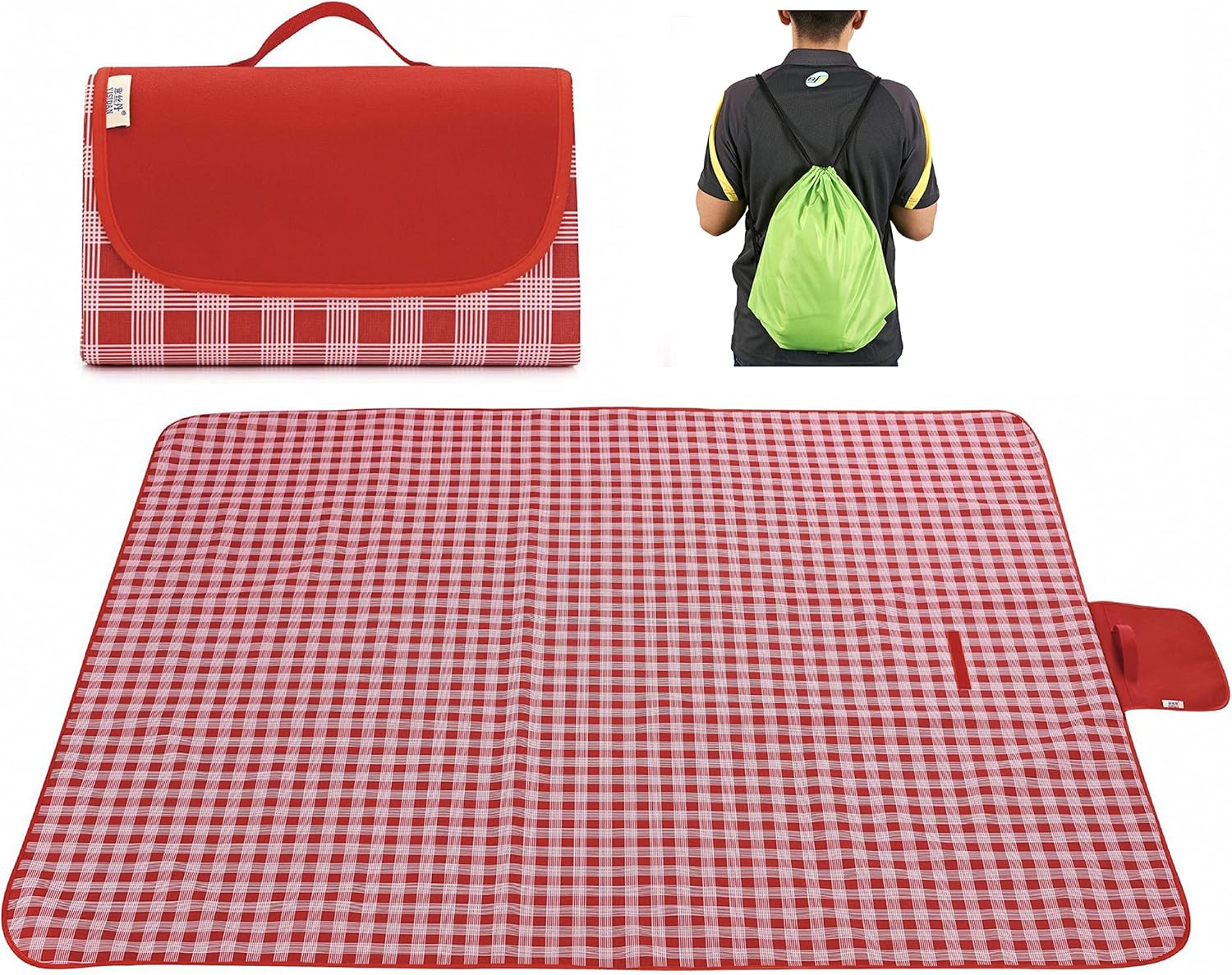 Picnic Blanket，Outdoor Waterproof, Sand-Proof and Wear-Resistant Oxford Cloth Picnic Mat, Easy to Clean, Foldable Suitable for Camping, Beach, Lawn, with Shoulder Bag (Little red Grid) : Patio, Lawn & Garden