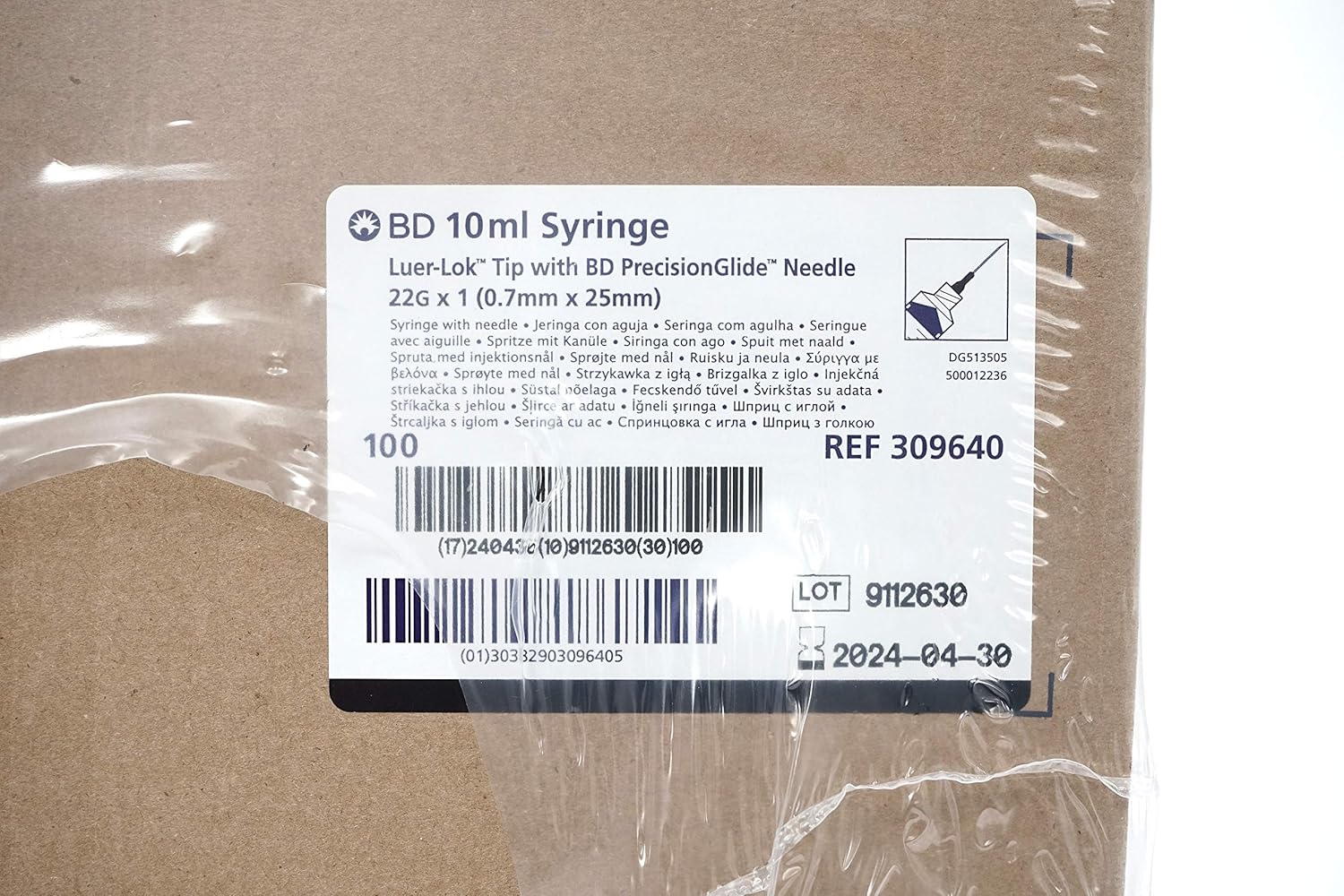 Becton Dickinson Syringes, 10ML, Luer-Lok Tip, PrecisionGlide Needle, Black, 22G x 1", 0.7MM x 25MM, 309640 (Case of 400) : Industrial & Scientific