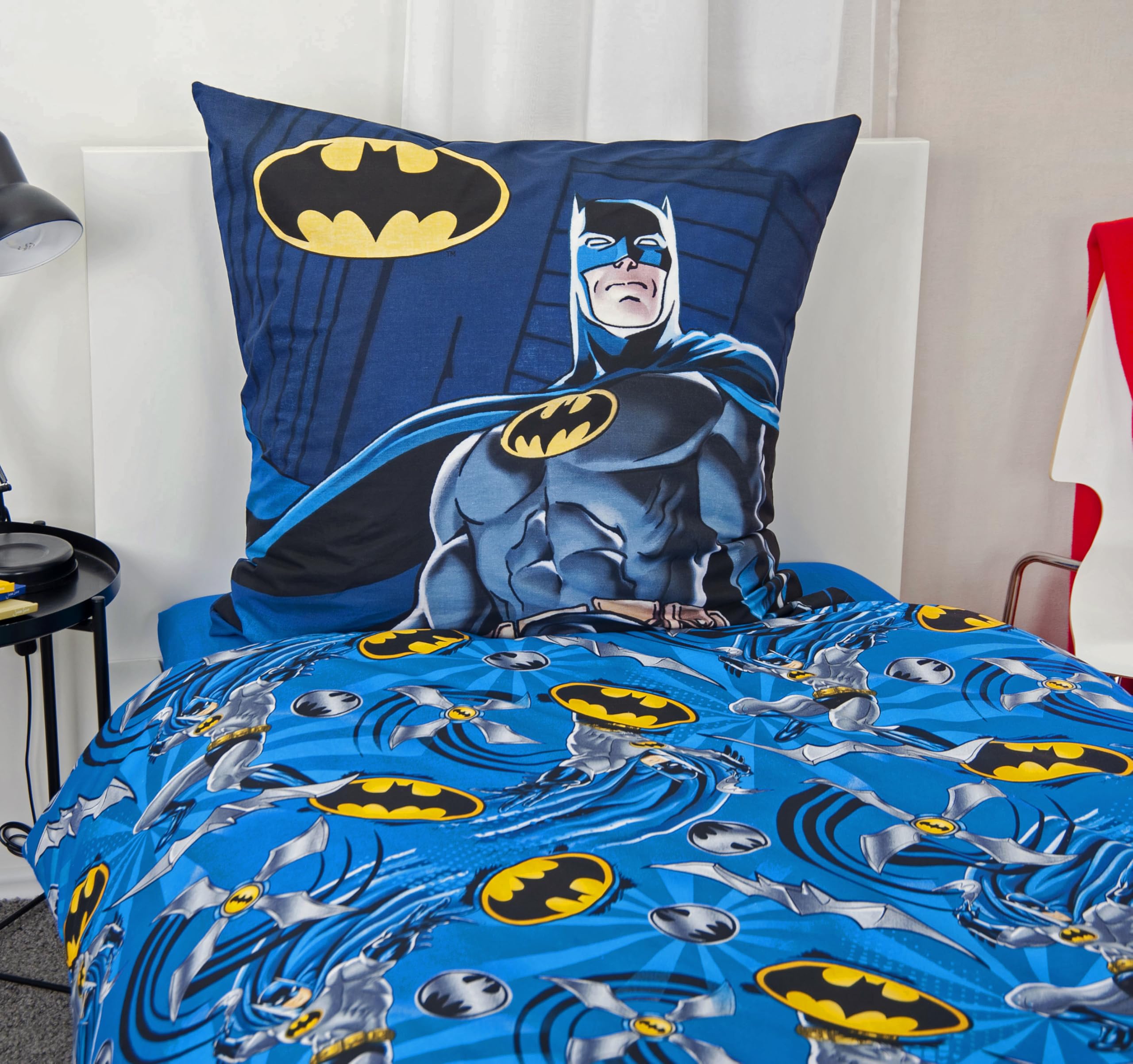 Batman - Biancheria da letto DC Comics, 80 x 80 cm + 135 x 200 cm, 100% cotone rinforzato con chiusura lampo