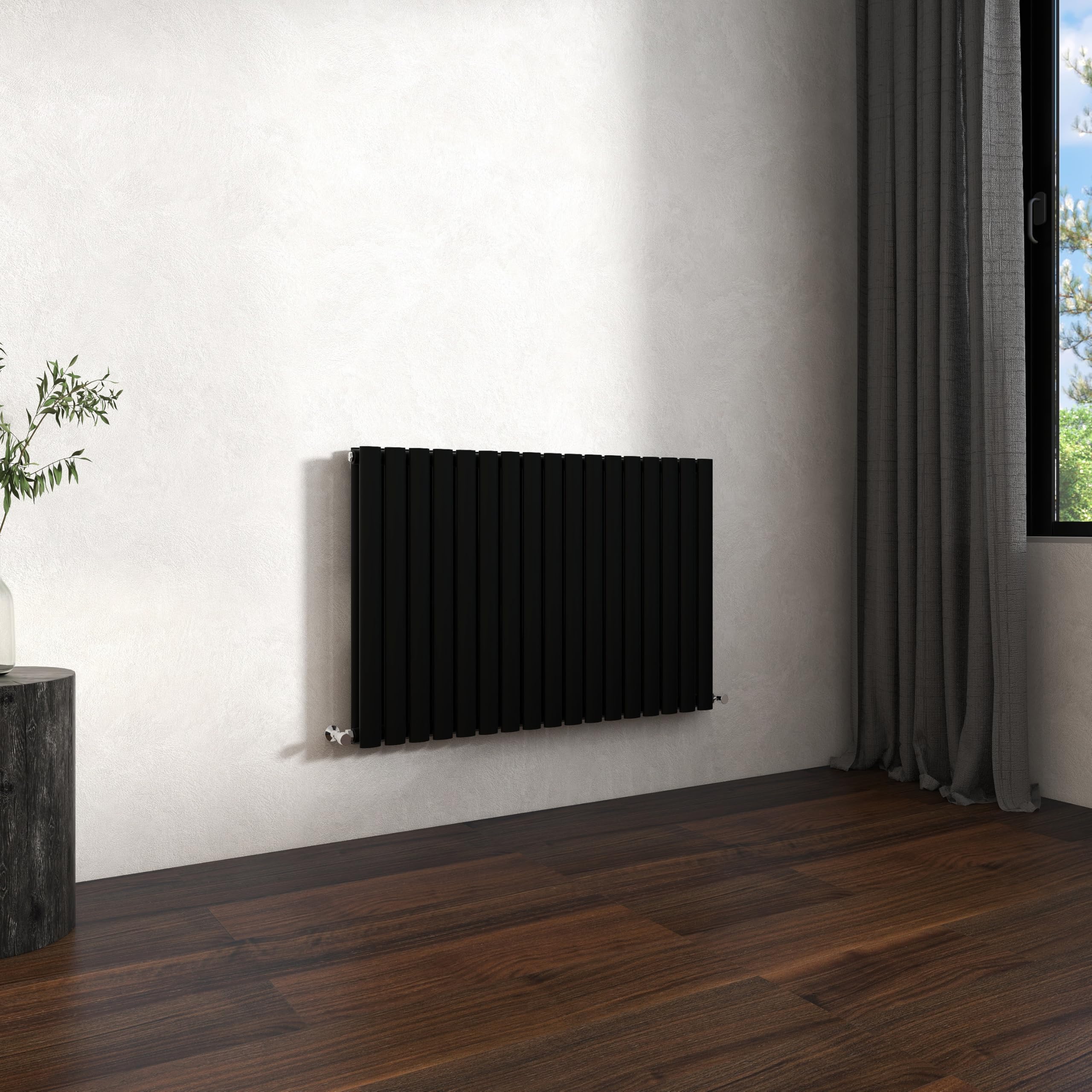 Traditional Horizontal Oval Column Radiator, 600x1003mm Black Modern Heating Radiators, Double Panel Wall Mounted Heater Rads, Perfect for UK Hallway, Living Room & Bathroom Central Heating