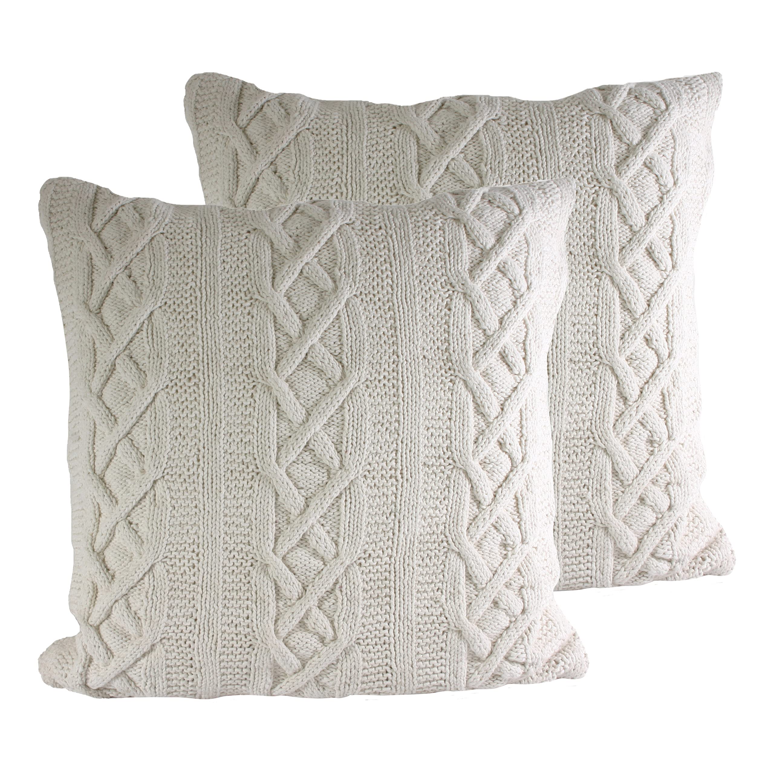 Paoletti Aran Twin Pack Cushions - Cream - Polyester Filled - 55x55cm