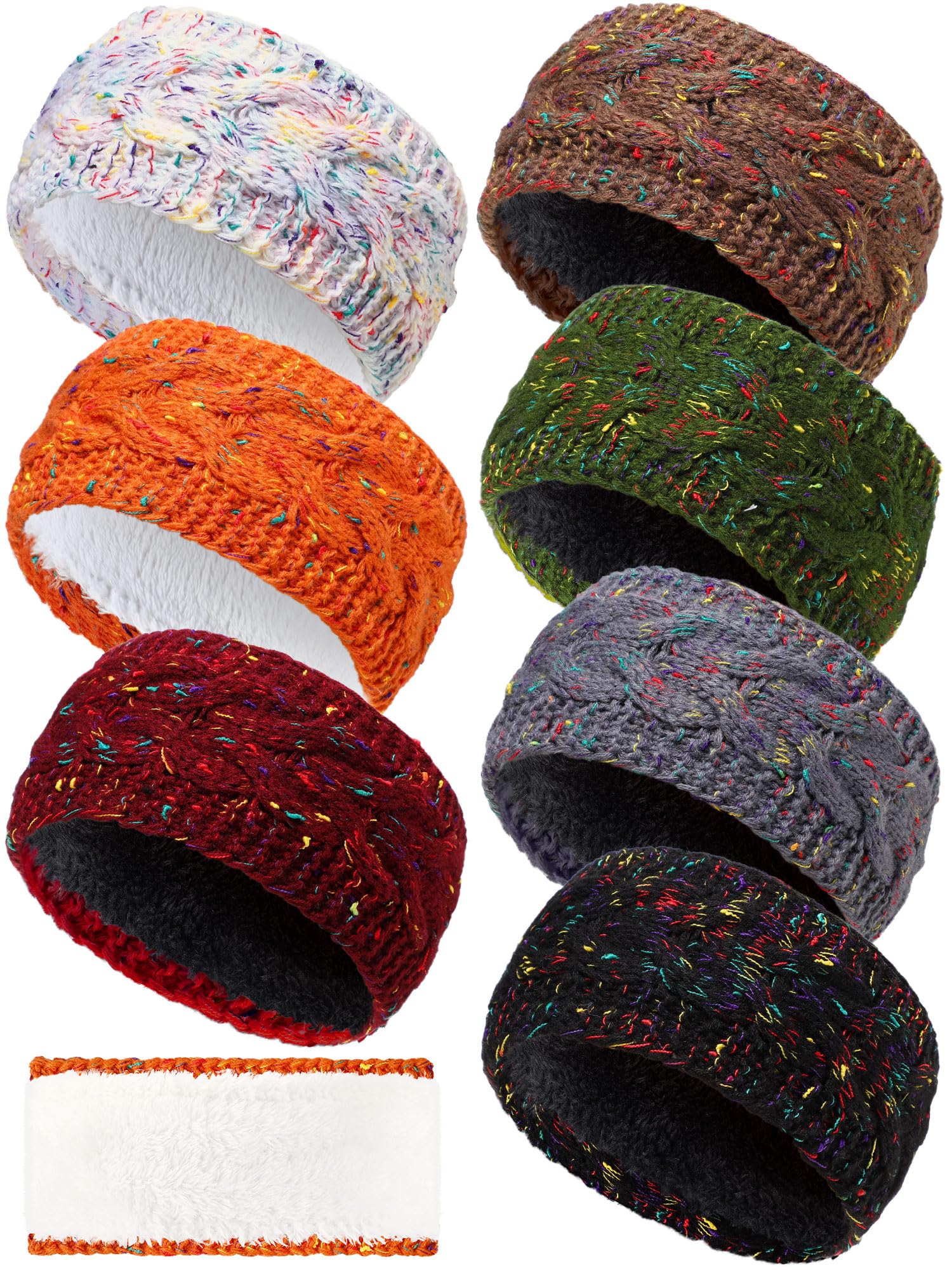Geyoga Lot de 7 bandeaux d'hiver en tricot torsadé pour femme avec doublure en polaire pour temps froid (couleurs rétro)
