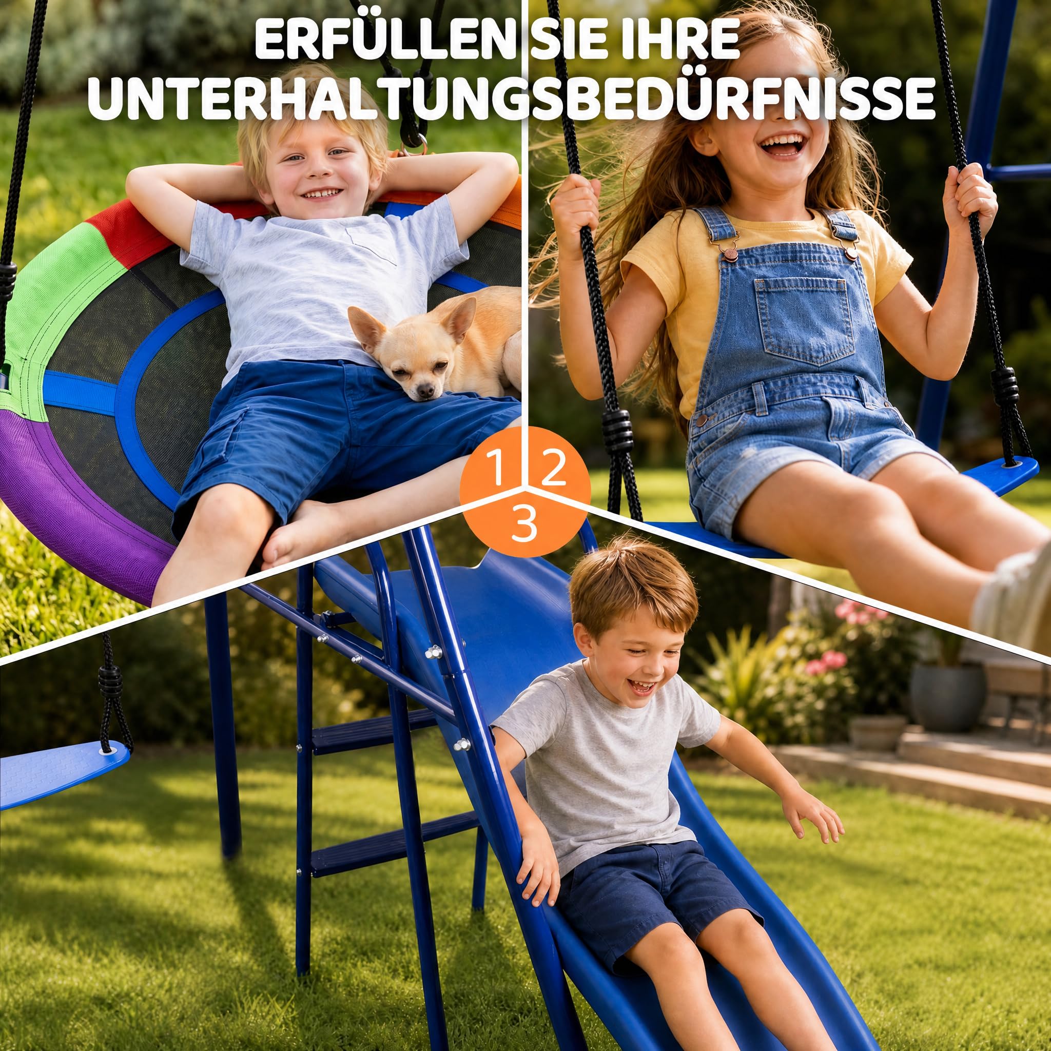 hotsizz Schaukelgestell Outdoor mit Rutsche Kinderschaukel und Nestschaukel, Max Tragfähigkeit 200 kg,247×220×179 cm geeignet für Kinder und Erwachsene sowie für den Einsatz in Garten Hof und Park