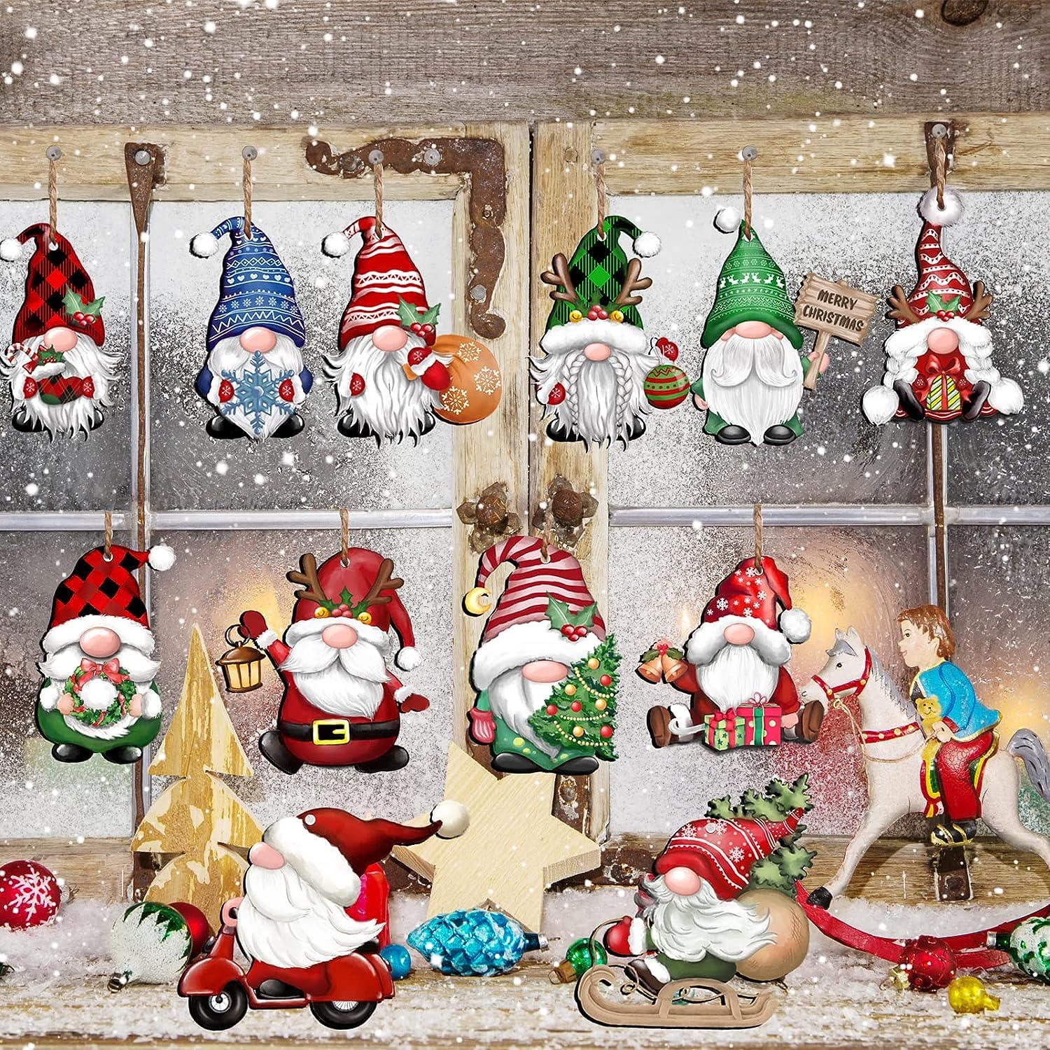 Lot De 24 Pendentifs Noël En Bois - 12 Modèles Différents (Père Noël) - Décoration Sapin, étiquettes Cadeaux - 3