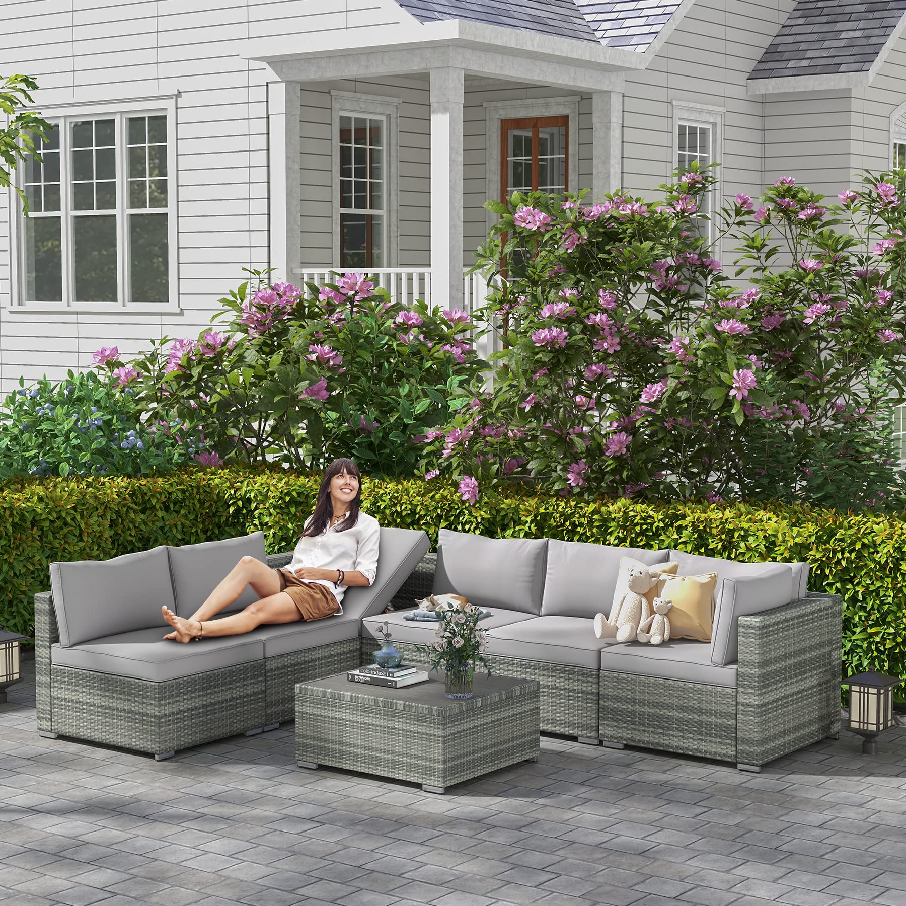 GYUTEI 7 Piece Patio Furniture Set Outdoor Sectional Sofa Conversation