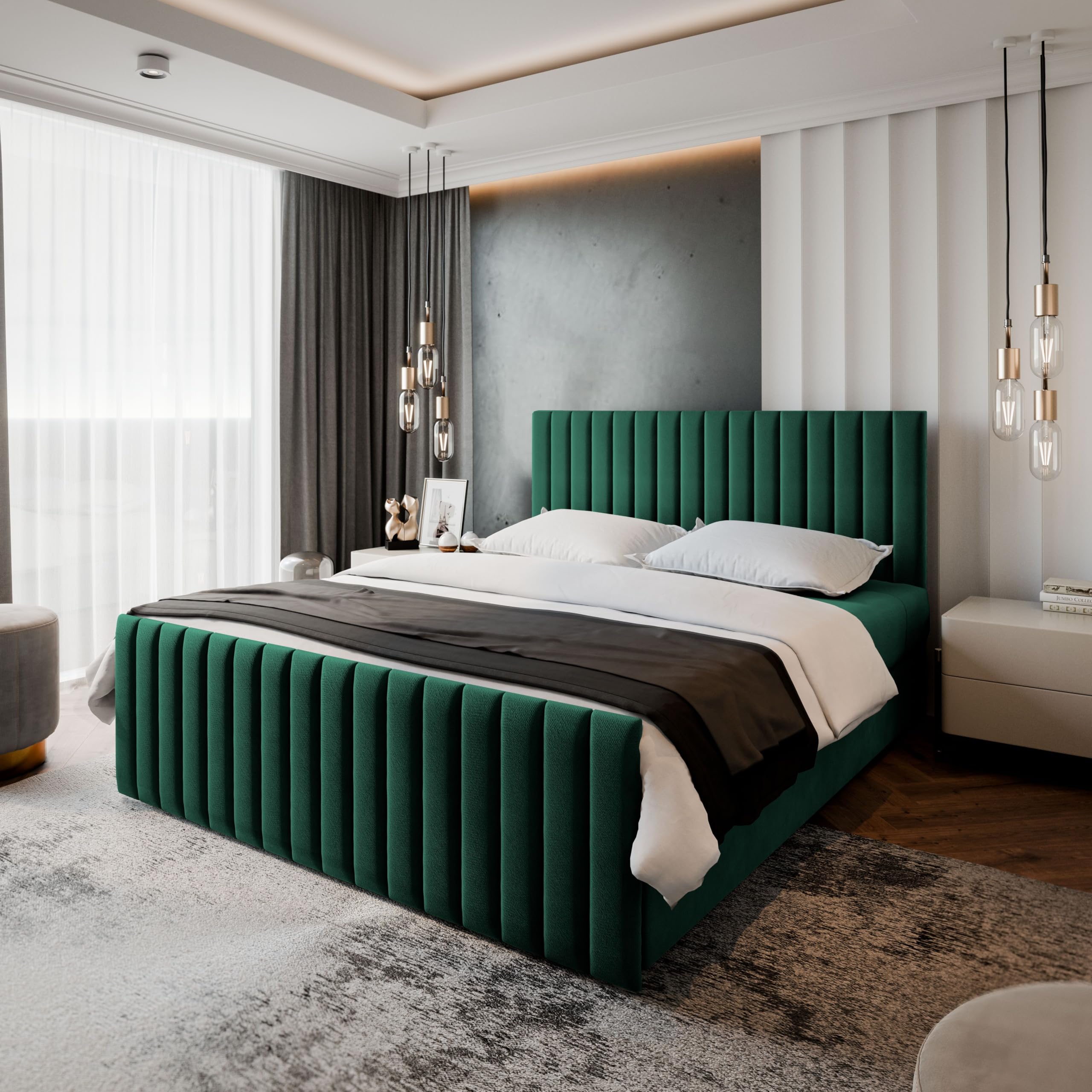 Masseno Boxspringbett Arion 180x200 cm Komplett-Set mit Matratze und Topper, Polsterbett mit Zwei Bettkästen -Grün, Kronos 19