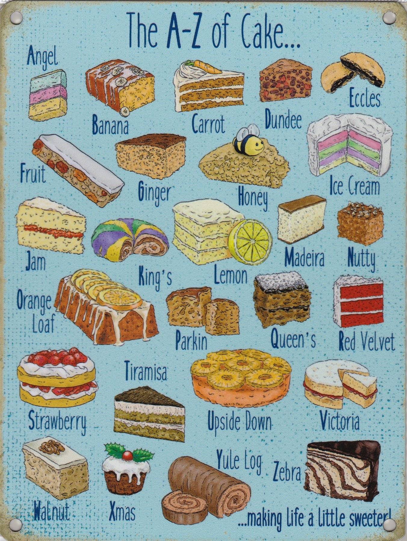 New 15x20cm A-Z of Cake vintage enamel style metal advertising sign