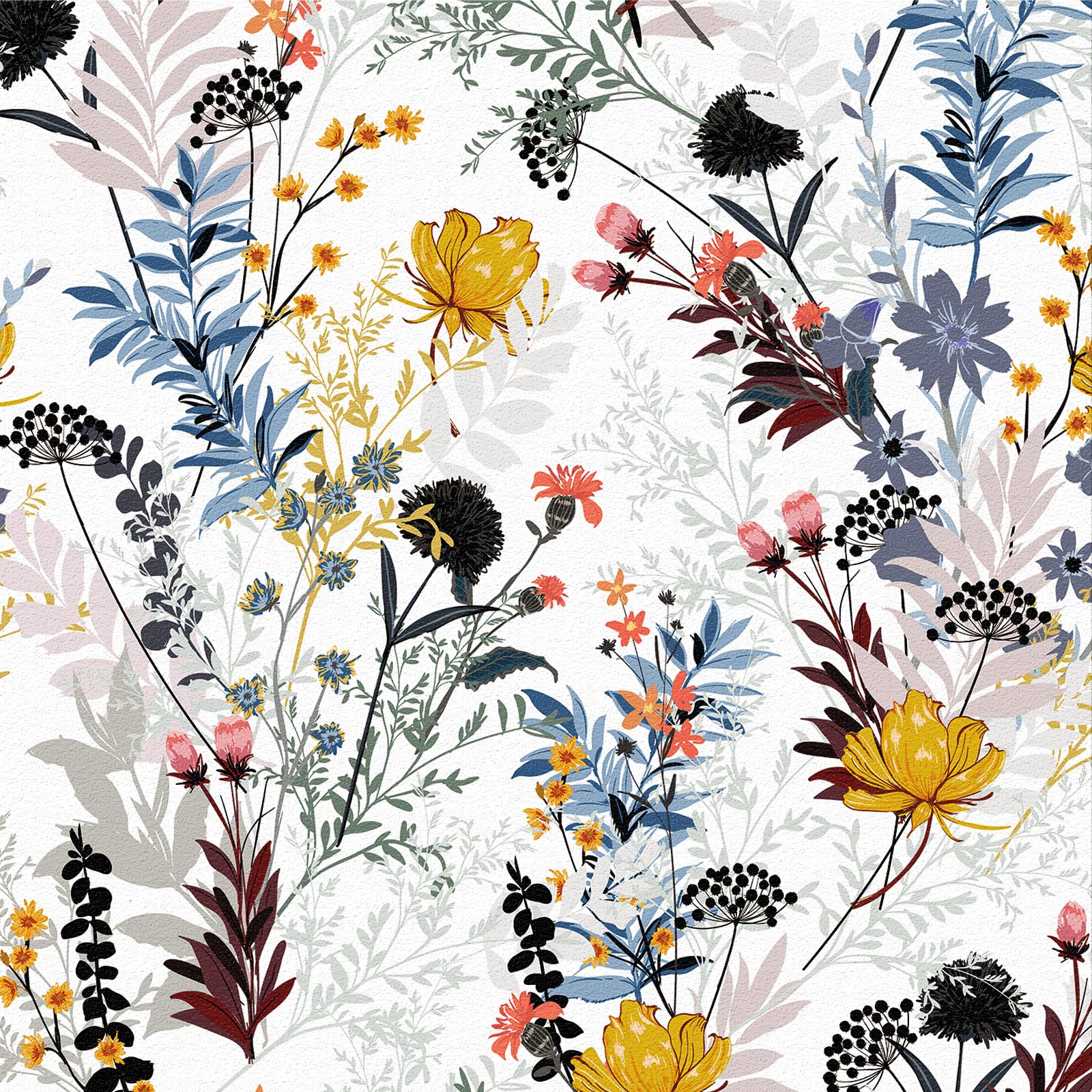 Self Adhesive Wallpaper Floral,44 x 600cm Orange and Yellow Flower Peel and Stick Wallpaper Boho Pale Flower Blue Plants Wall Paper Self Adhesive Furniture Wrap for Living Room,Bathroom,Cabinet โ image 1