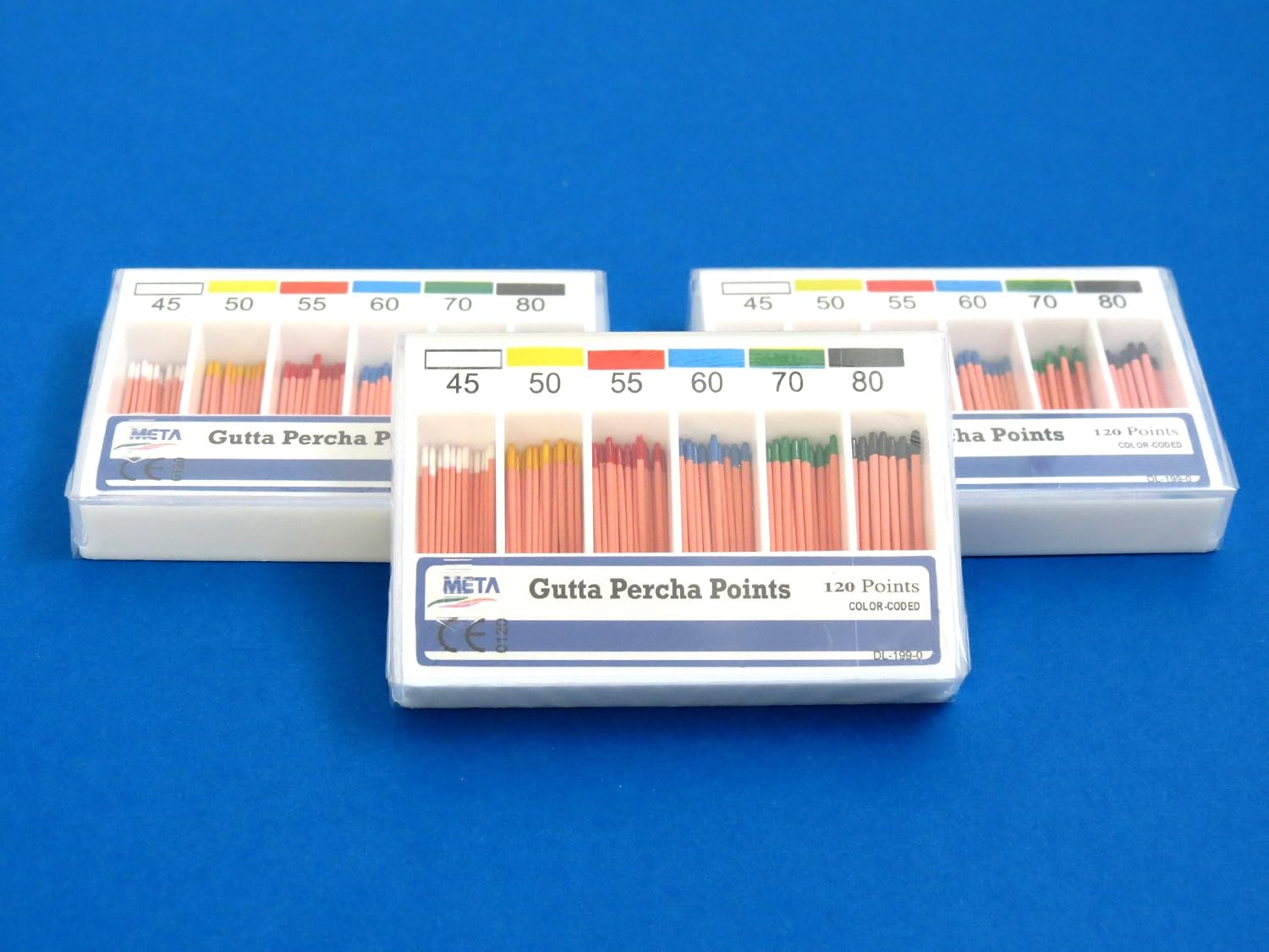 New Dental Gutta Percha Points No 45/80 Color Coded 120 Points Set Of /3 Boxes META