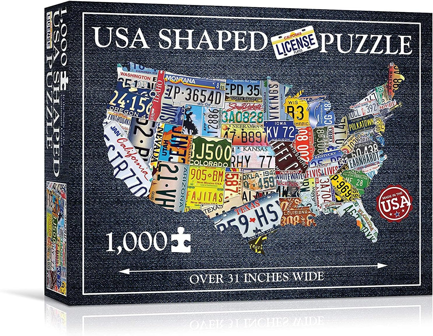 TDC Games USA-Shaped 1000-Piece Puzzle - Large Challenging Map with License Plate Art, Perfect for Game Night, House Party & Travel