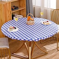 Vista 4 de Mantel redondo de vinilo ajustable con reverso de franela y borde elástico, impermeable, resistente a las manchas y el aceite, de cloruro