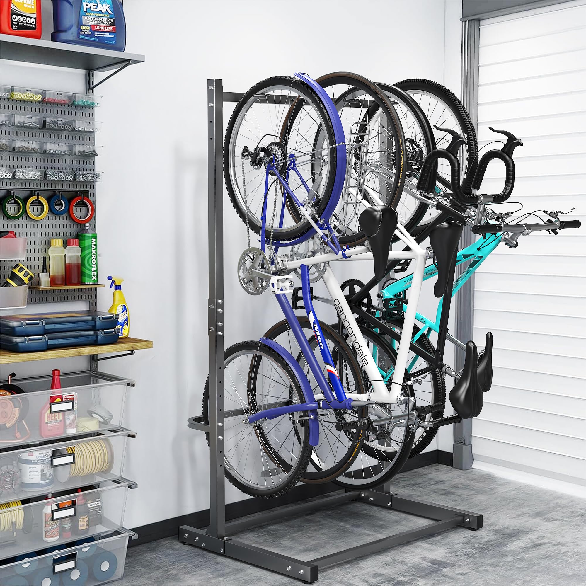 Ultrawall Freestanding Bike Rack, Vertical Bike Storage Stand for Garage, Indoor Bicycle Organizer, Holds Up to 4 Bikes