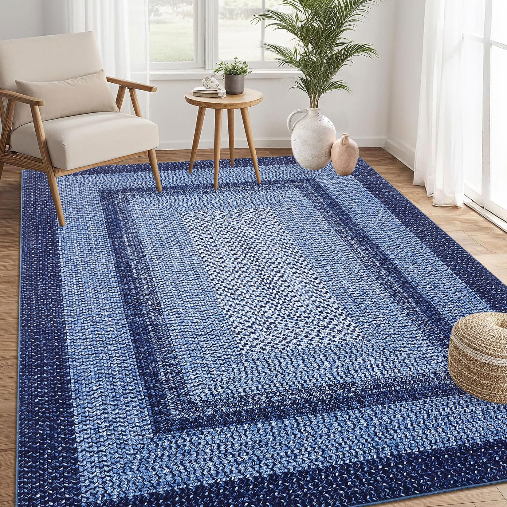RUGSREAL Boho Rug 4x6 Bedroom Machine Washable Rug Braided Print Floor Cover Indoor Non Slip Throw Carpet Dining Room Small Carpet Farmhouse Rustic
