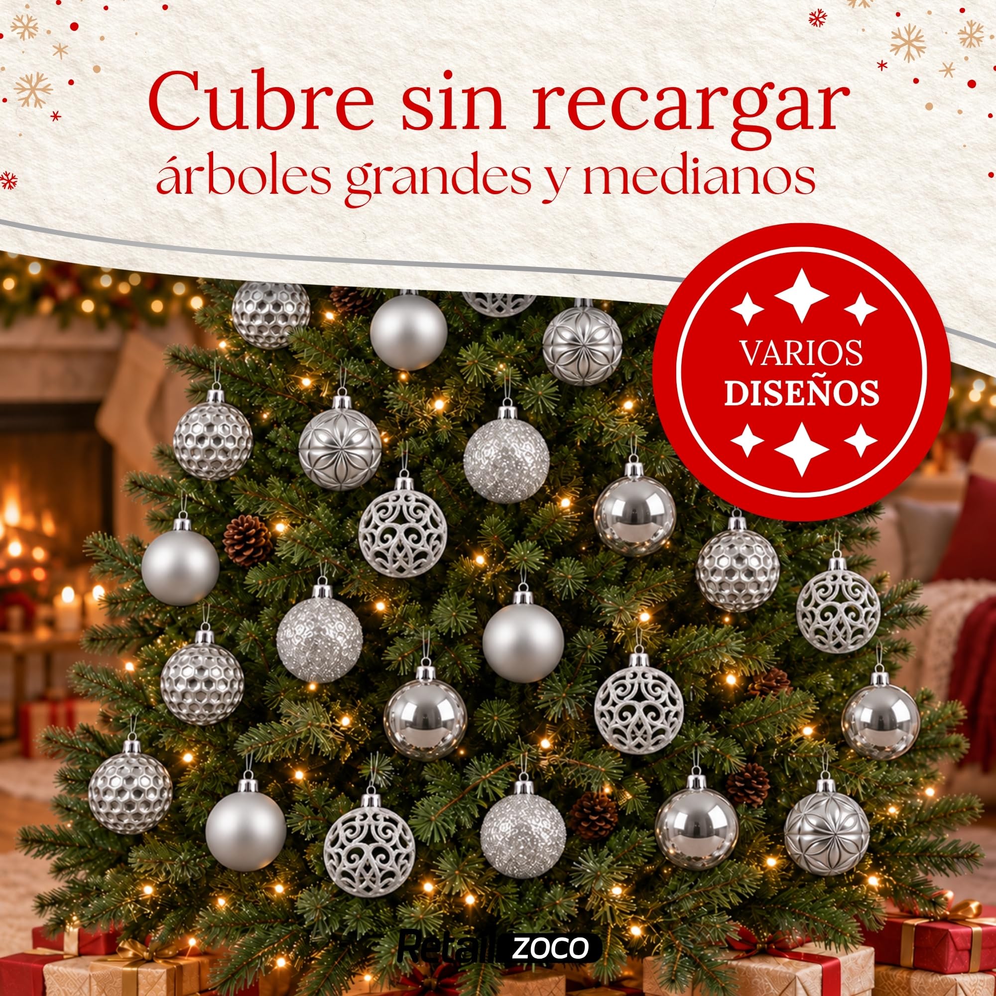 Bolas de Navidad, Adornos Arbol Navidad, 37 Piezas, Plateado - imagen 5