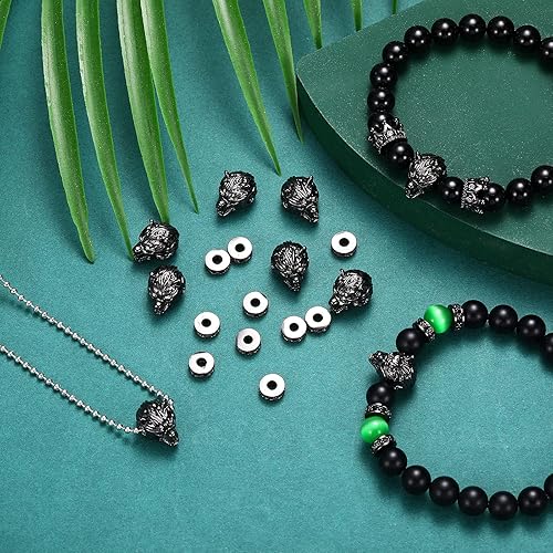 Miniatura 7 de 24 piezas de dijes de cabeza de lobo, animales tibetanos, cuentas sueltas, cuentas sueltas, circonita cúbica, conector para hombre, pulsera,