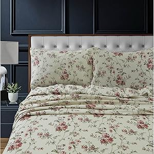 Tribeca Living 100% Cotton Flannel Sheet Set - 200 GSM, Deep Pocket, Ultra Soft & Cozy, Twin, Dollhouse Floral
