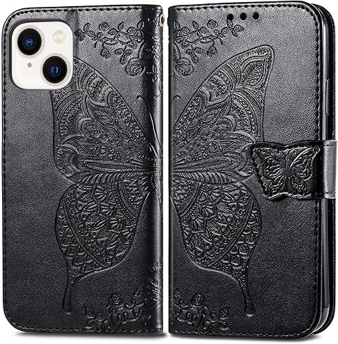 Miniatura 9 de Funda tipo cartera para iPhone 15 Pro Max con tarjetero de crédito, funda protectora de piel sintética para mujeres y hombres, con función atril de