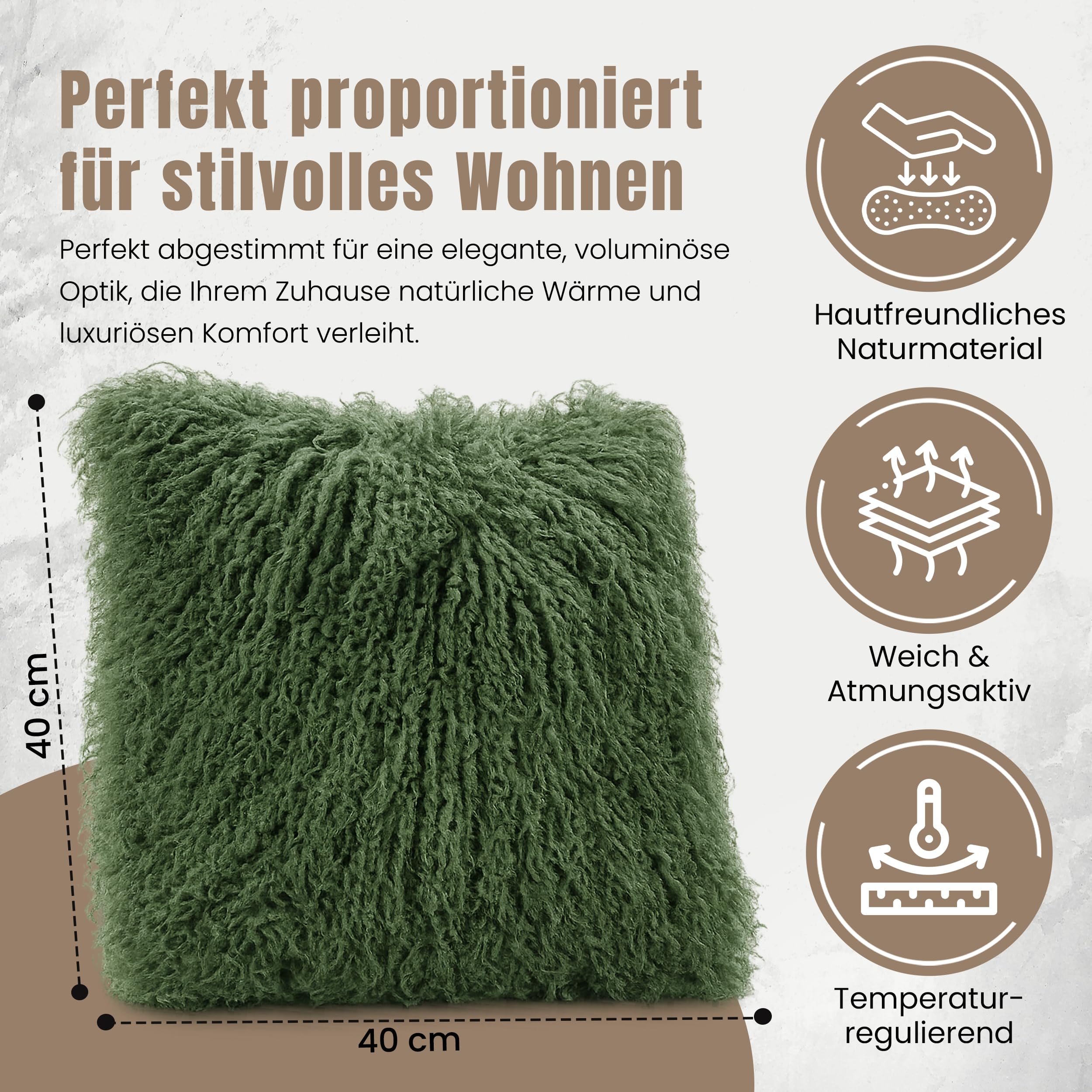 Kissenbezug tibetischem Lammfell Kissenbezug mit YKK Reißverschluss | Dekorativer Tannengrün Kissen bezug 40x40cm für Sofa, Bett und Sessel | Erhältlich