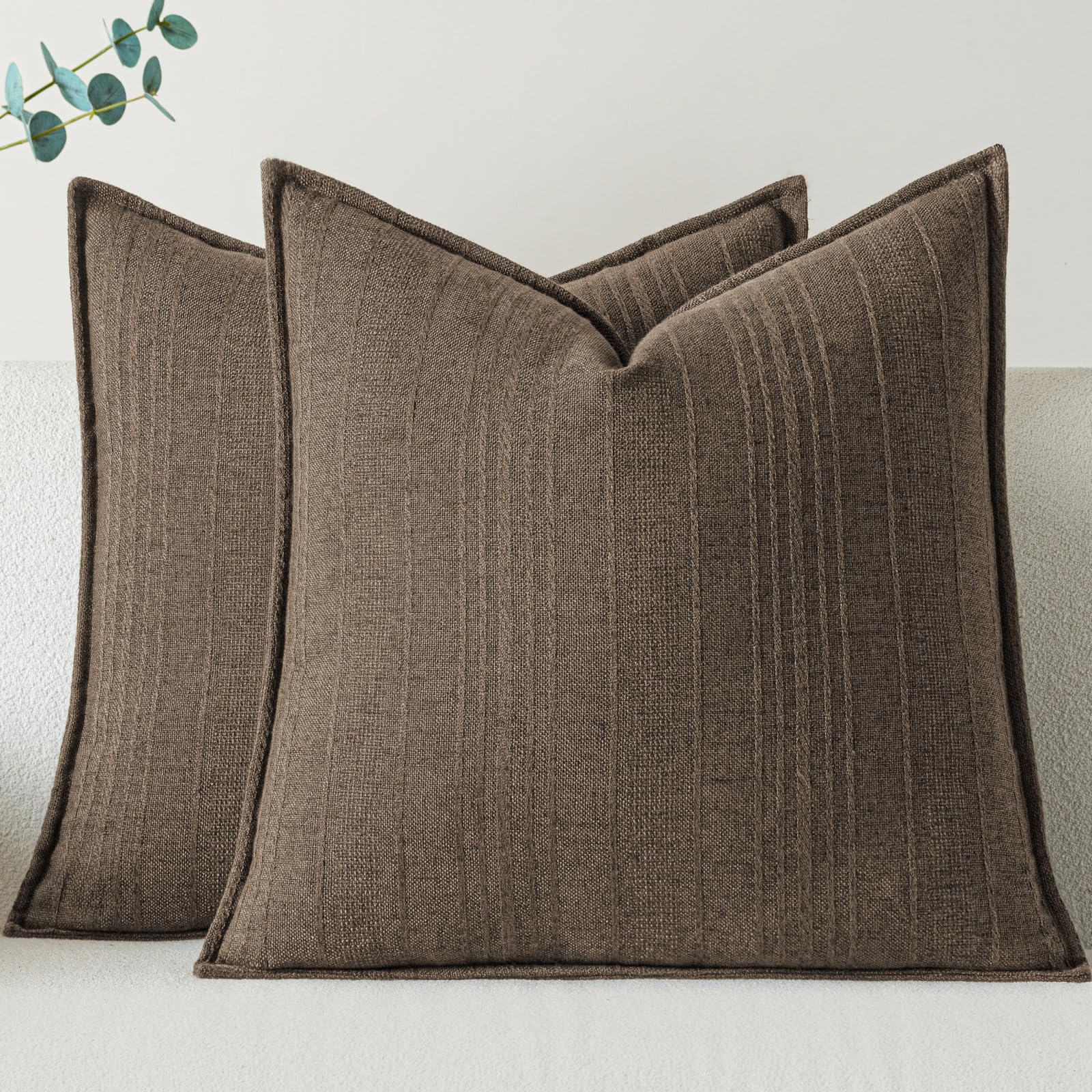 a moment Linen Pillow Covers Set of 2,Boho Farmhouse Throw Pillowcases Neutral Textured Decorative Covers for Couch Sofa,Soft Linen Blend Accent Case Cushion Home Decor 18"x18"Coco Brown Coco Brown 18" x 18" (Pack of 2)