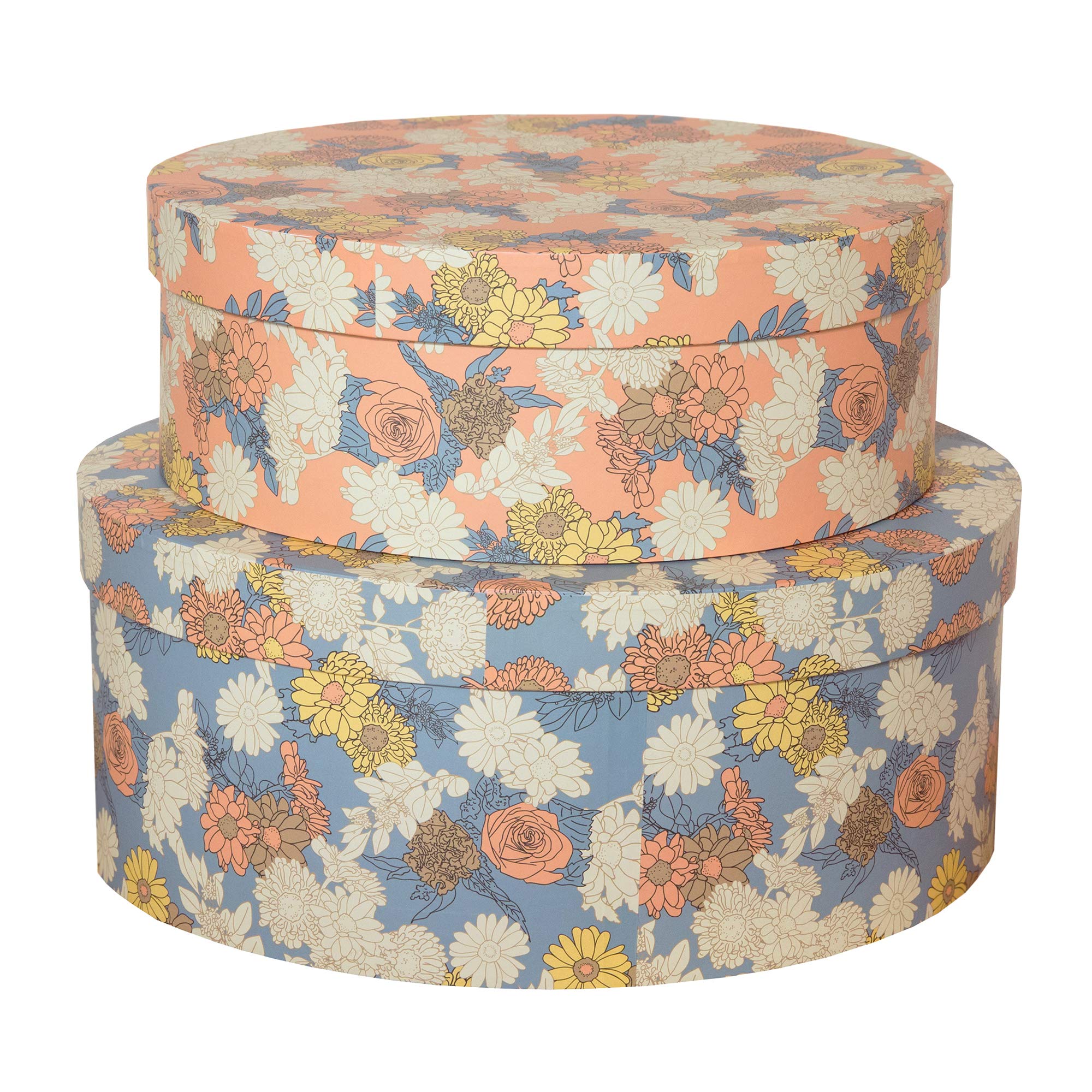 Soul & LaneDecorative Oblong Cardboard Storage Boxes with Lids, Set of 2 Floral Paperboard Keepsake Memory Boxes, Oval Nesting Storage for Gifts and Home Décor (Floral Elegance)