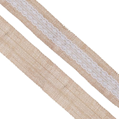 Miniatura 2 de Mandala Crafts Cinta de arpillera y encaje de 2 pulgadas de ancho para manualidades, rollo de 20 yardas de cinta rústica de arpillera para coronas,