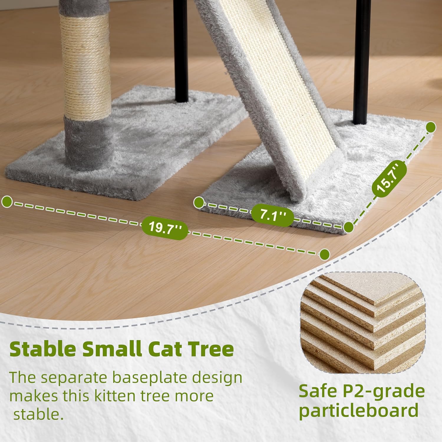 Cat Tree for Indoor Cats, Cat Tower with Scratching Post for Small Cats and Kittens, Cat House with Removable Top Platform and Fluffy Balls, Hanging Cat Basket, Light Gray GCT006SW