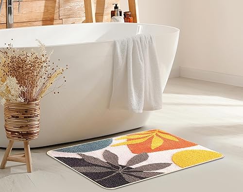 Miniatura 8 de Hi Space - Alfombras de baño de 80x50 cm Hoja Boho, alfombra antideslizante para baño, lavable a máquina, suave, absorbente, de microfibra,