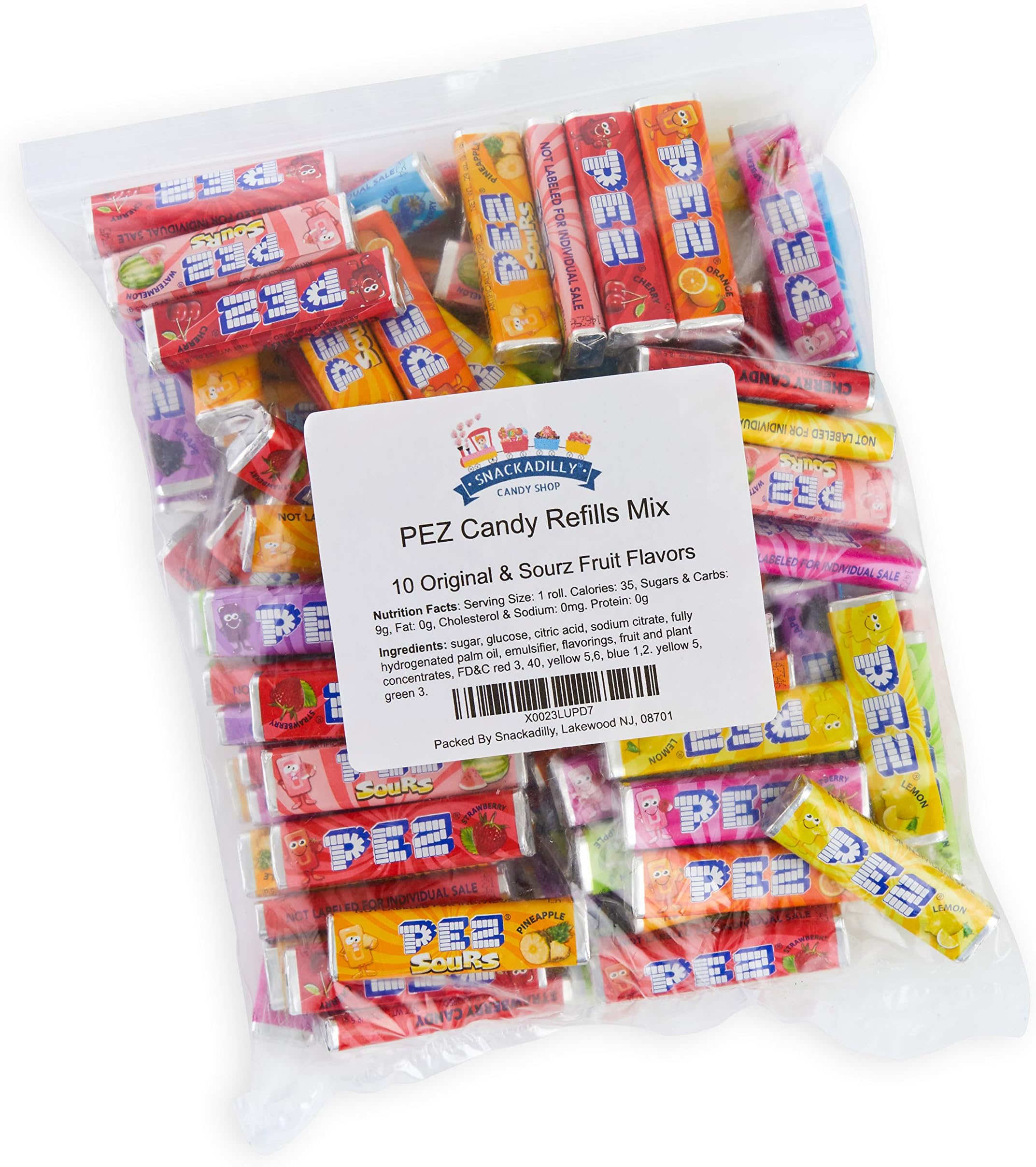 Snackadilly Refills Assortment- All 10 Original & Sour Flavors - Bulk 2 Pound Bag - Cherry, Grape, Lemon, Orange, Raspberry, & More