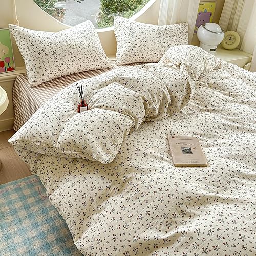 Miniatura 176 de Juego de funda de edredón floral tamaño individual, de algodón suave, 3 piezas, transpirable, con estampado de flores, estilo Shabby Chic, para B