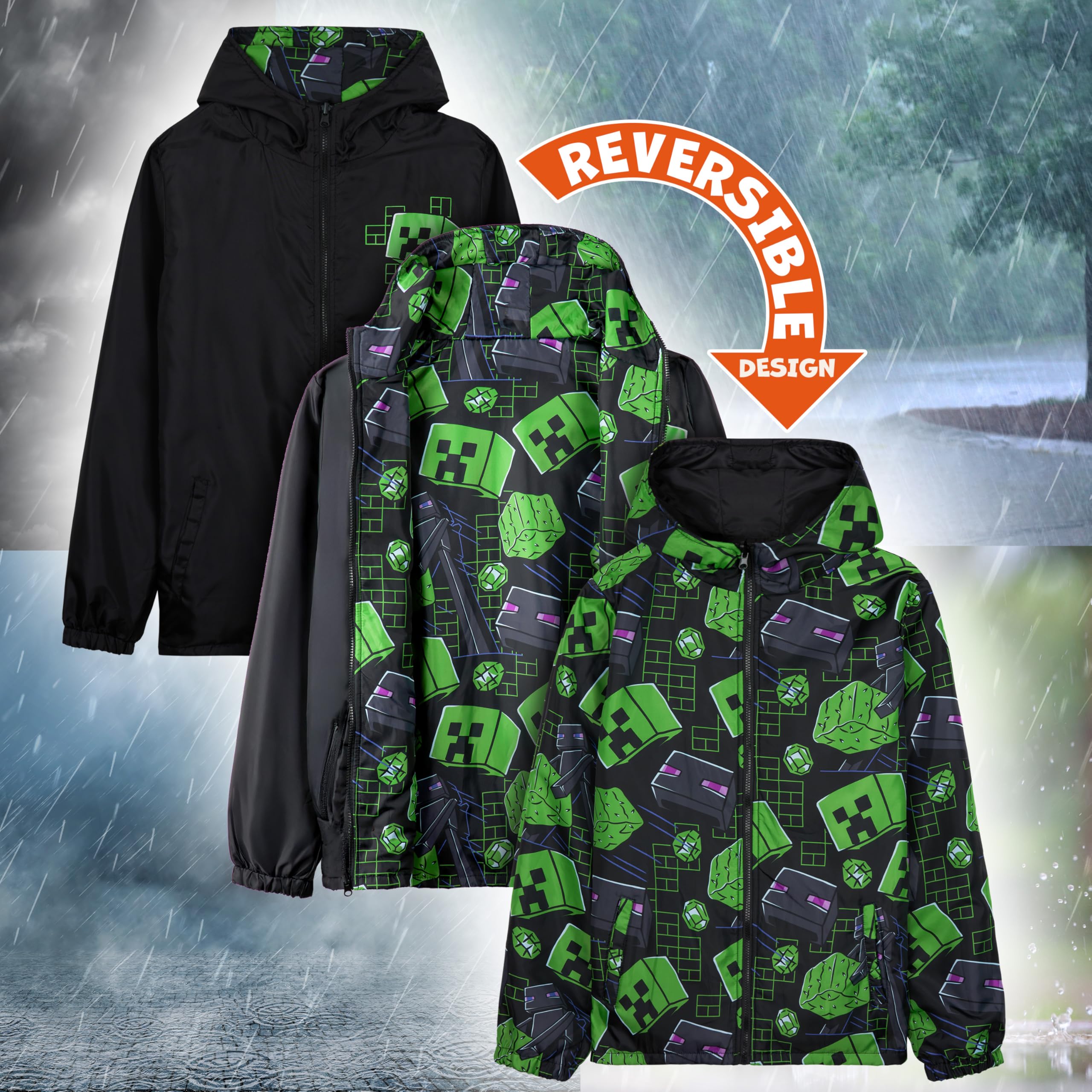 Get Trend Fortnite | Minecraft | Pokemon Chubasquero Niño y Adolescente, Forro Polar o Reversible Diseños, Chaqueta Impermeable con Capucha, Regalos Niños