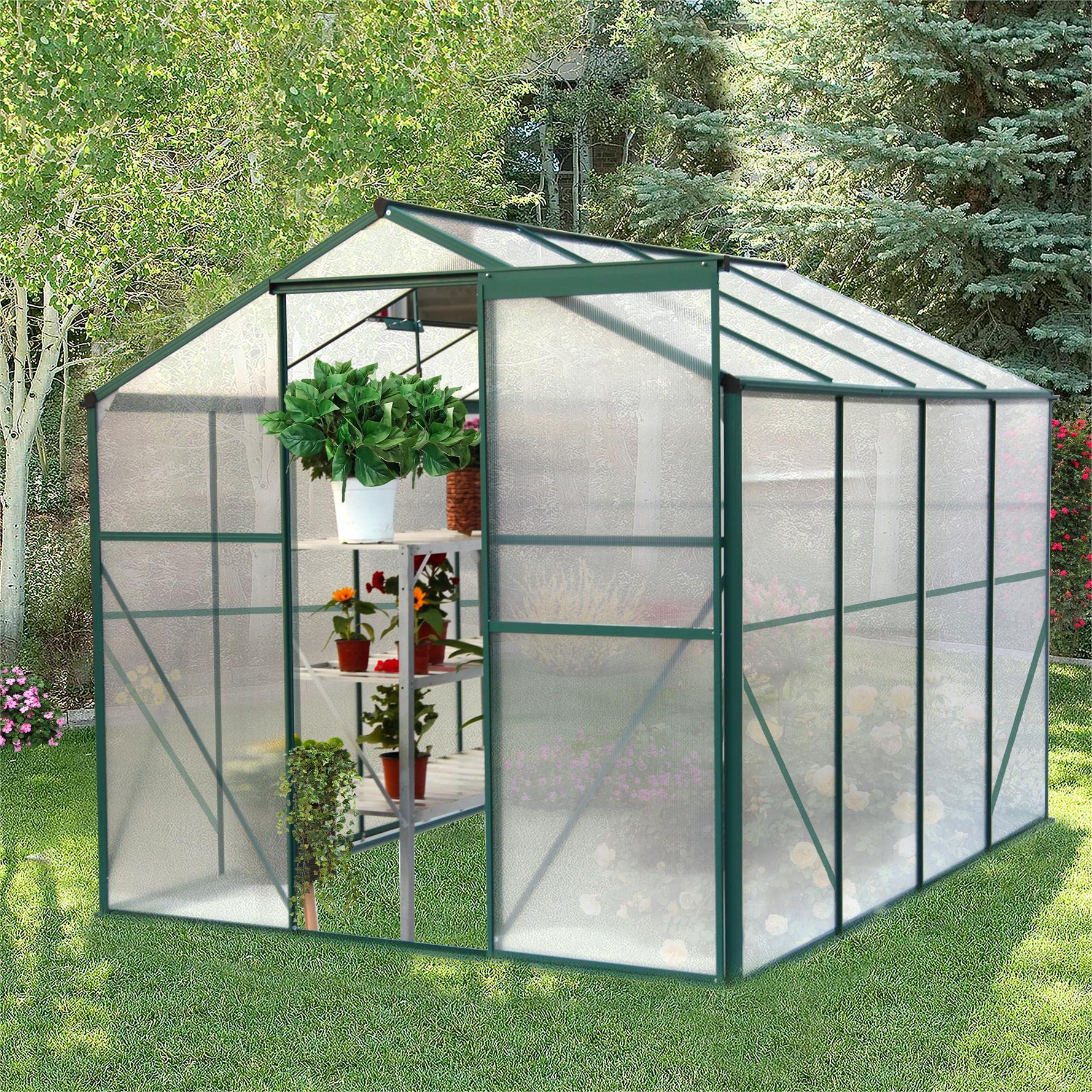 Photo 1 of *****PARTS ONLY**** Evedy Greenhouse, 6x8 FT Greenhouses for Outdoors, Walk-in Greenhouse Polycarbonate Greenhouse, Aluminum Green House Kit for Winter Plants with Lockable Door and Adjustable Roof Vent, Green